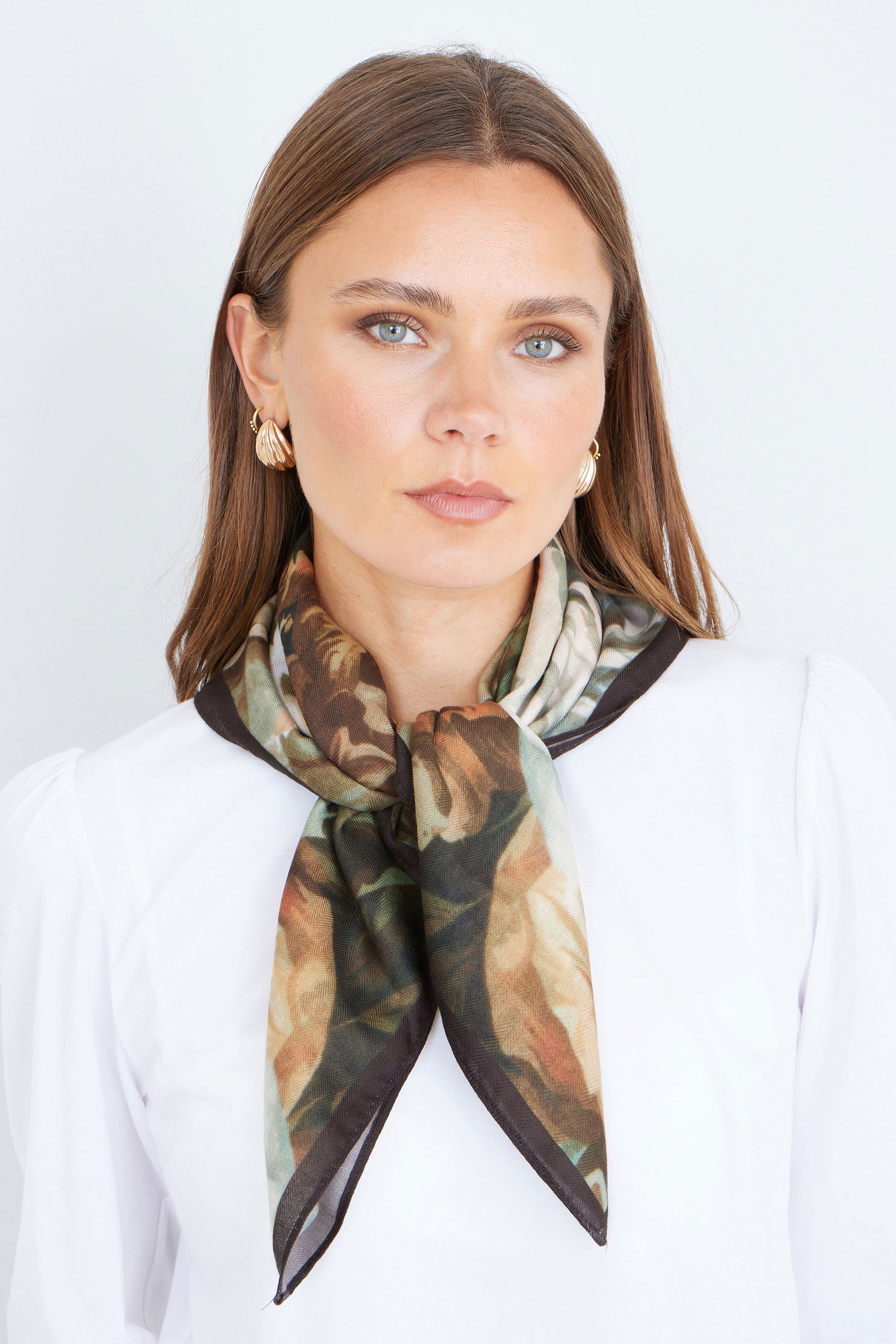 Yumi Brown Viscose Autumnal Floral Scarf ACC SCARF Yumi