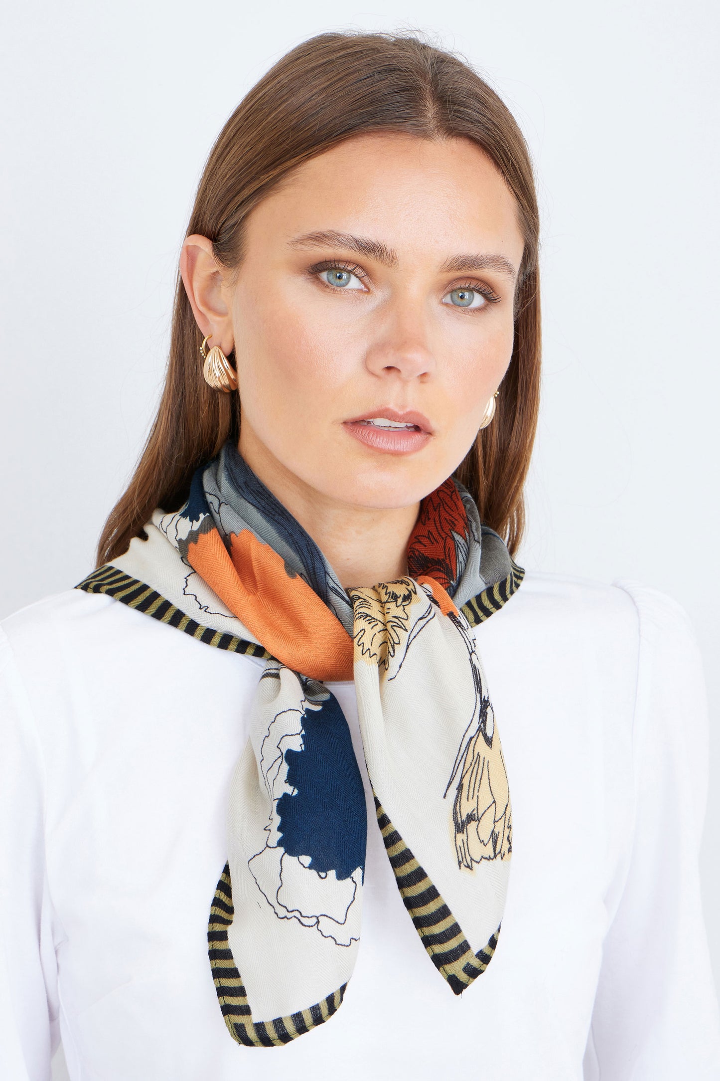 Yumi Blue Viscose Placement Floral Scarf ACC SCARF Yumi