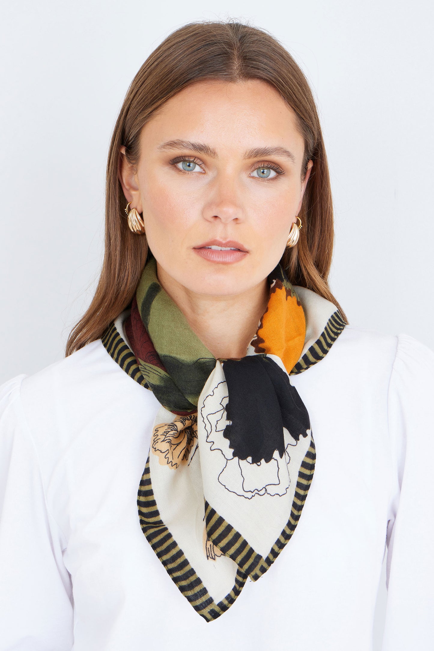 Yumi Green Viscose Placement Floral Scarf ACC SCARF Yumi