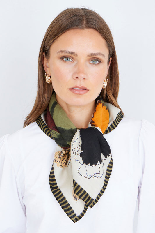 Yumi Green Viscose Placement Floral Scarf ACC SCARF Yumi