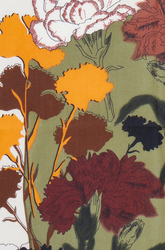 Yumi Green Viscose Placement Floral Scarf ACC SCARF Yumi