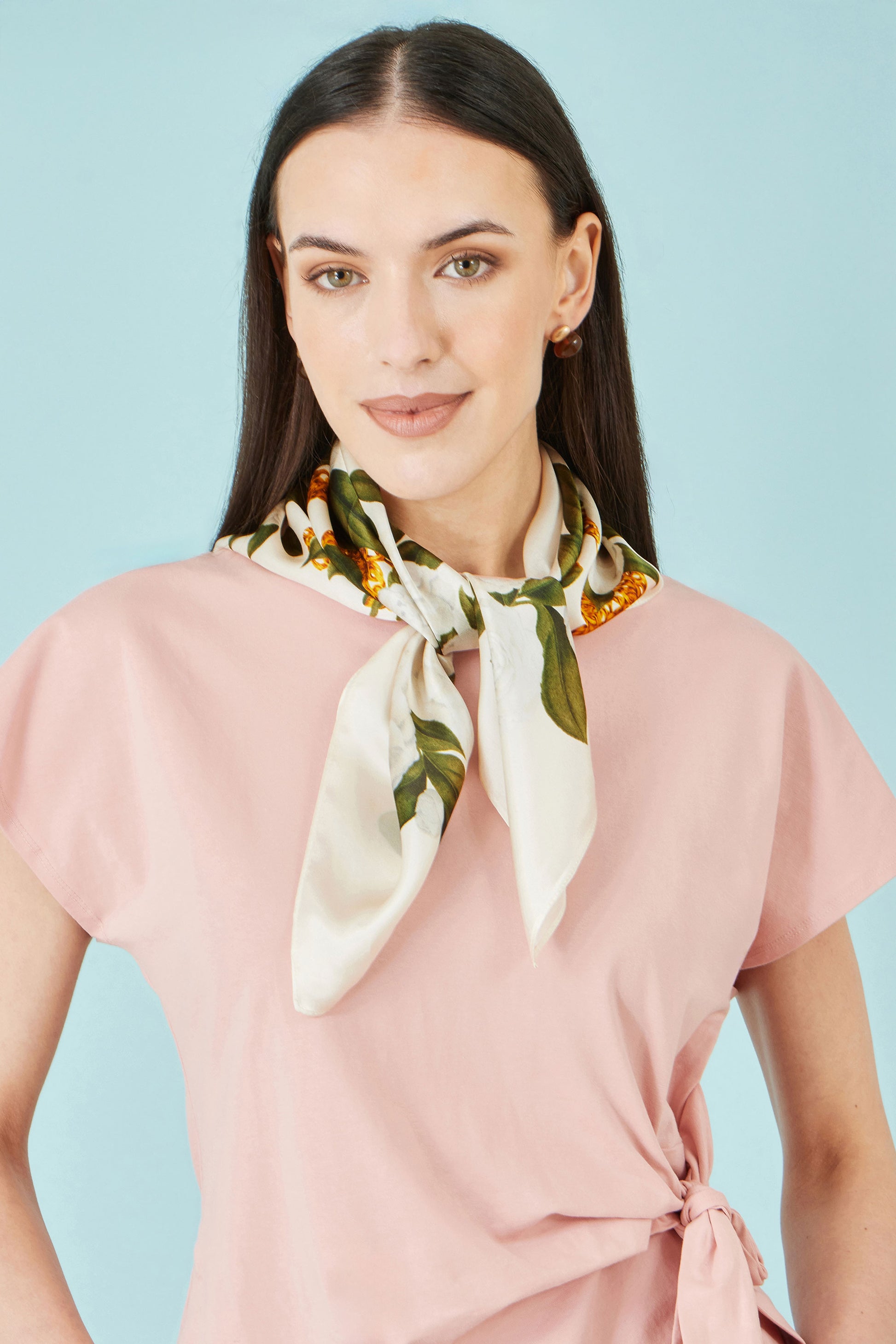 Yumi Ivory100% Silk Botanical Rose Print Scarf ACC SCARF Yumi