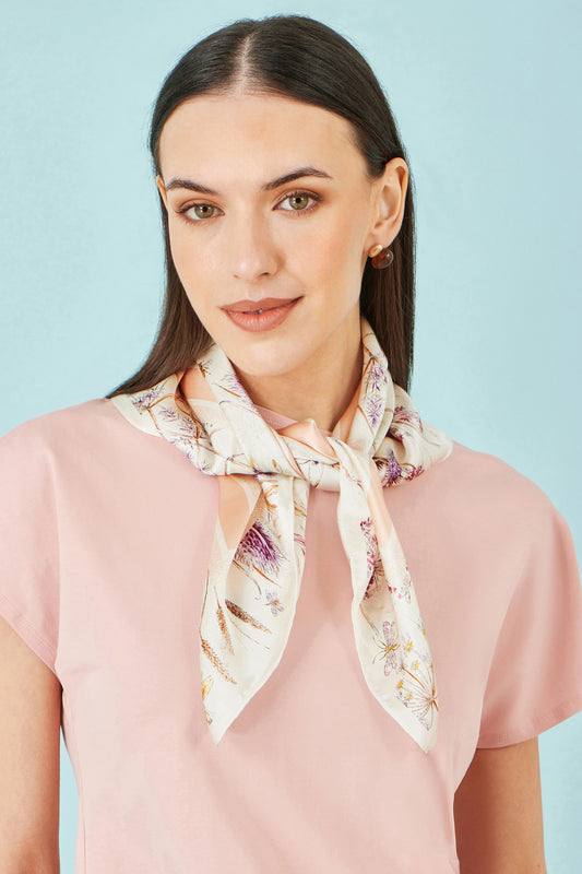 Yumi Ivory 100% Silk Delicate Floral Print Scarf ACC SCARF Yumi