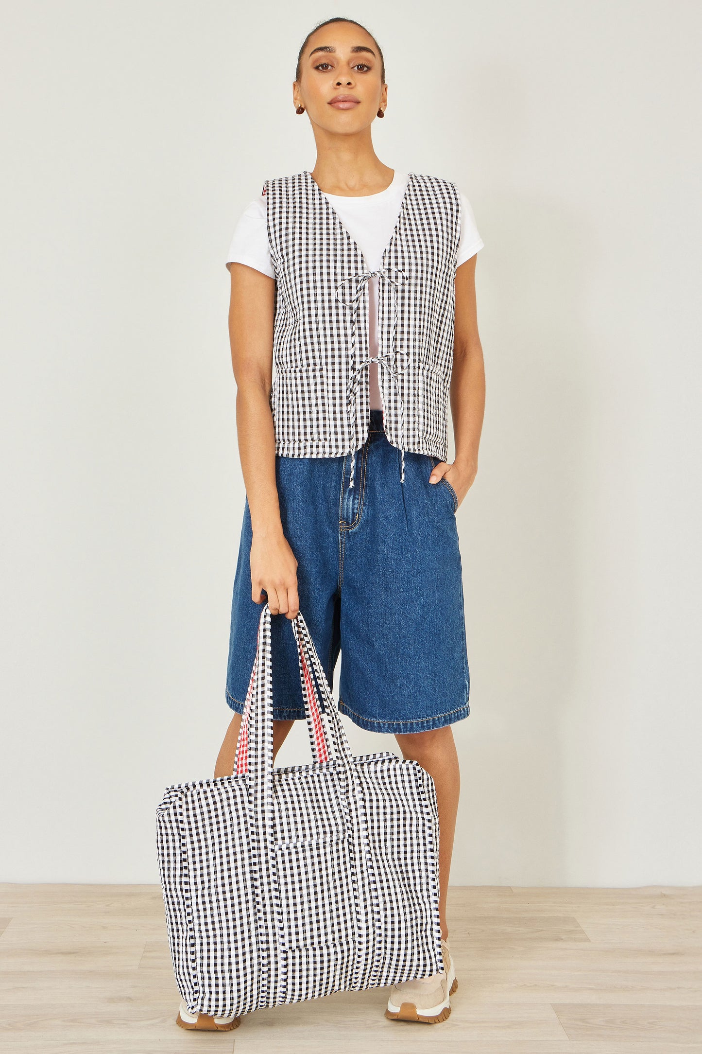 Yumi Black Gingham Quilted Shopper Bag ACC BAGS Yumi