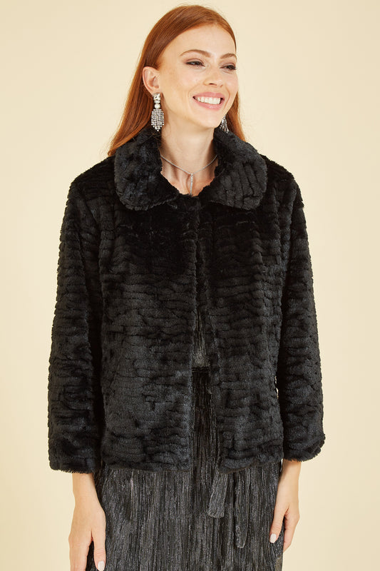 Yumi Black Faux Fur Short Jacket COAT Yumi