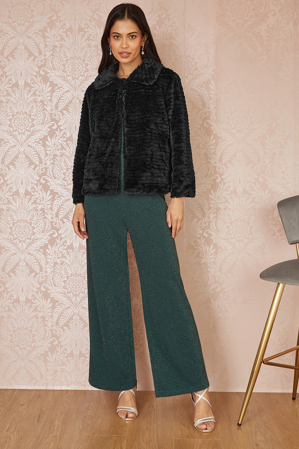 Yumi Black Faux Fur Short Jacket COAT Yumi