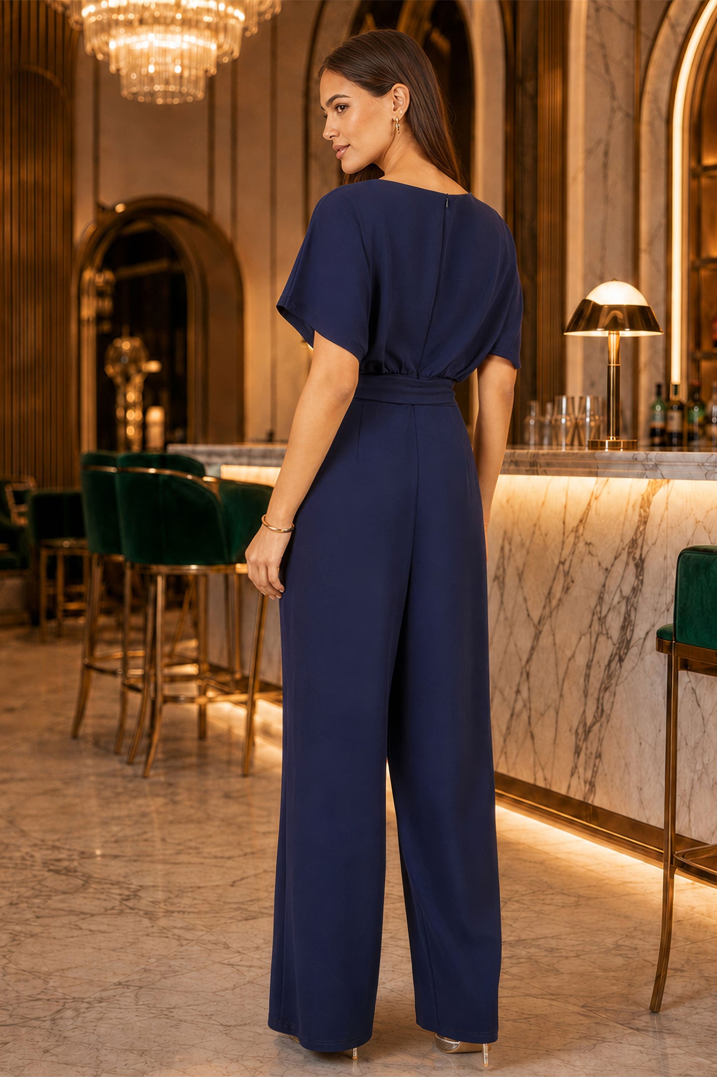 Yumi Navy Batwing Stretch Jumpsuit Jumpsuit Yumi