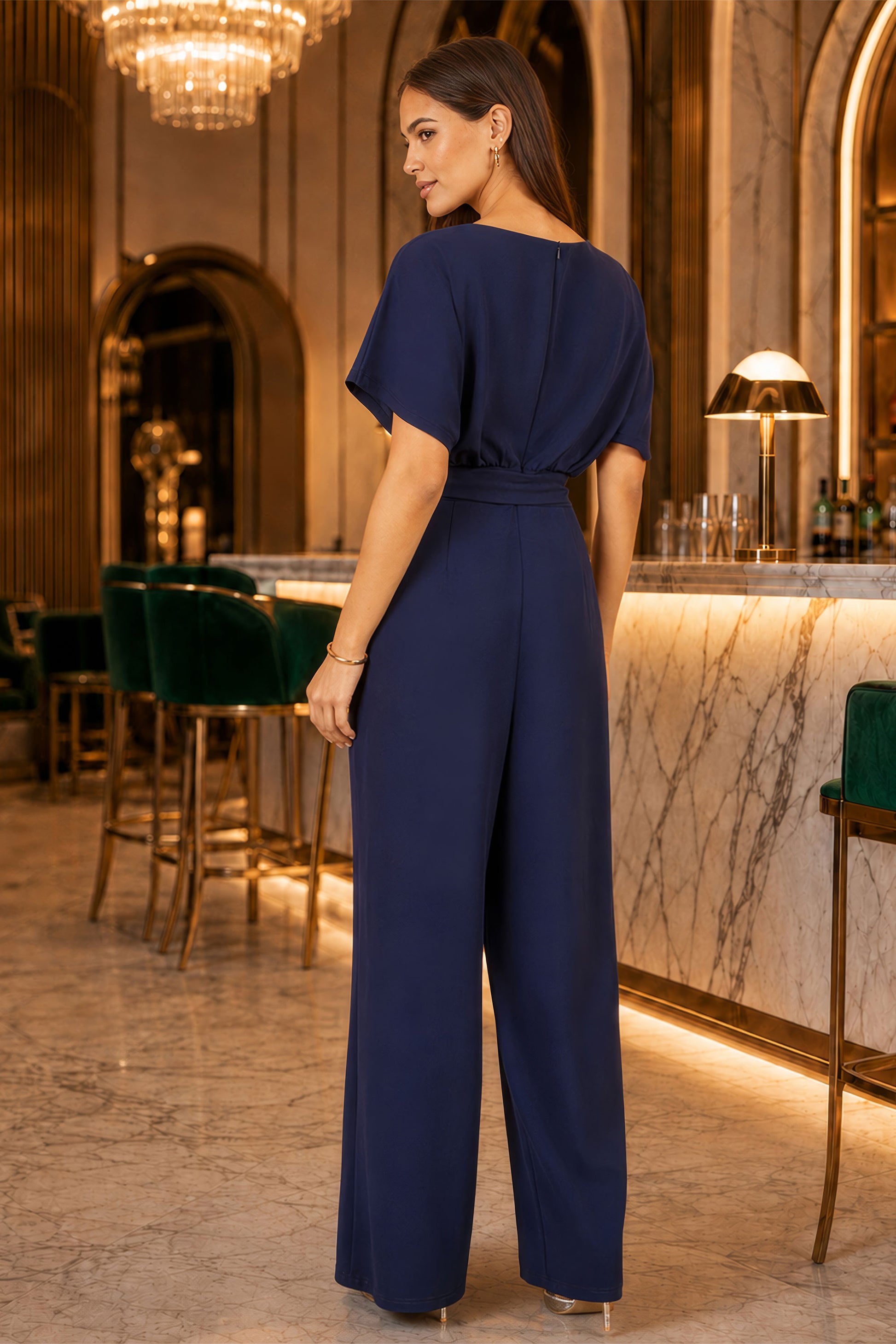 Yumi Navy Batwing Stretch Jumpsuit Jumpsuit Yumi