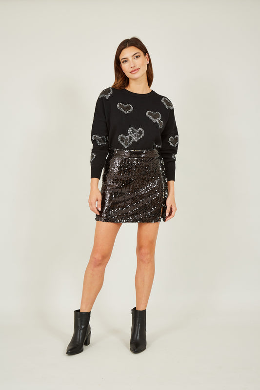 Yumi Black Sequin Mini Skirt Skirts Yumi