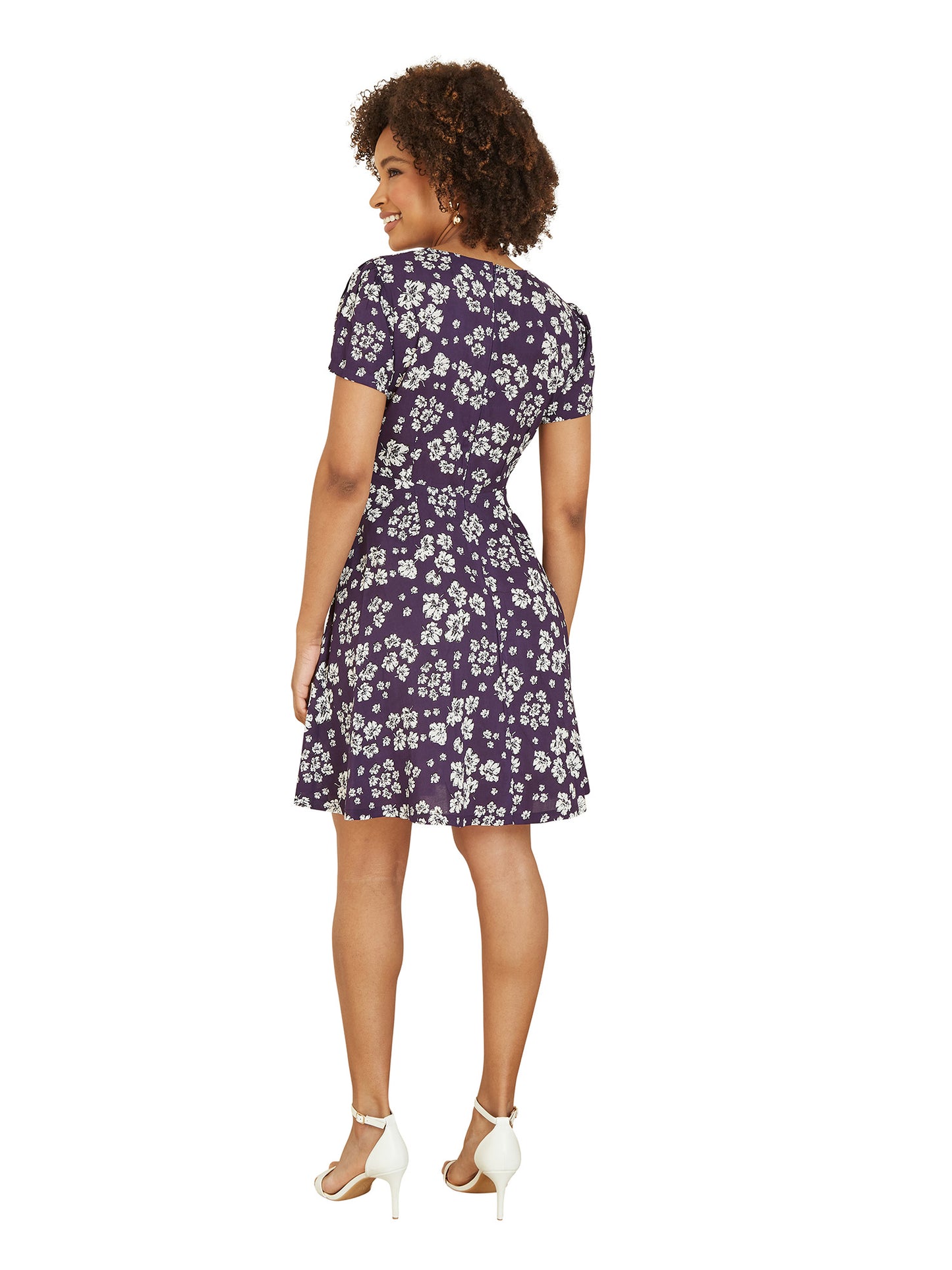Mela Navy Floral Mini Skater Dress With Tie Front Mela