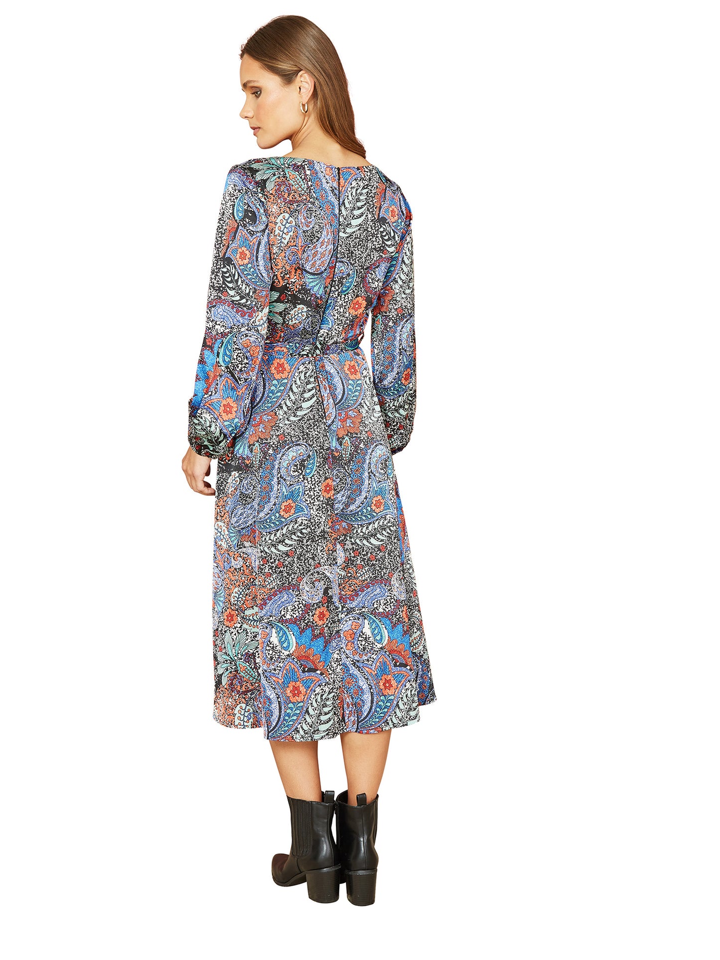 Mela Blue Paisley Print Long Sleeve Midi Dress Mela