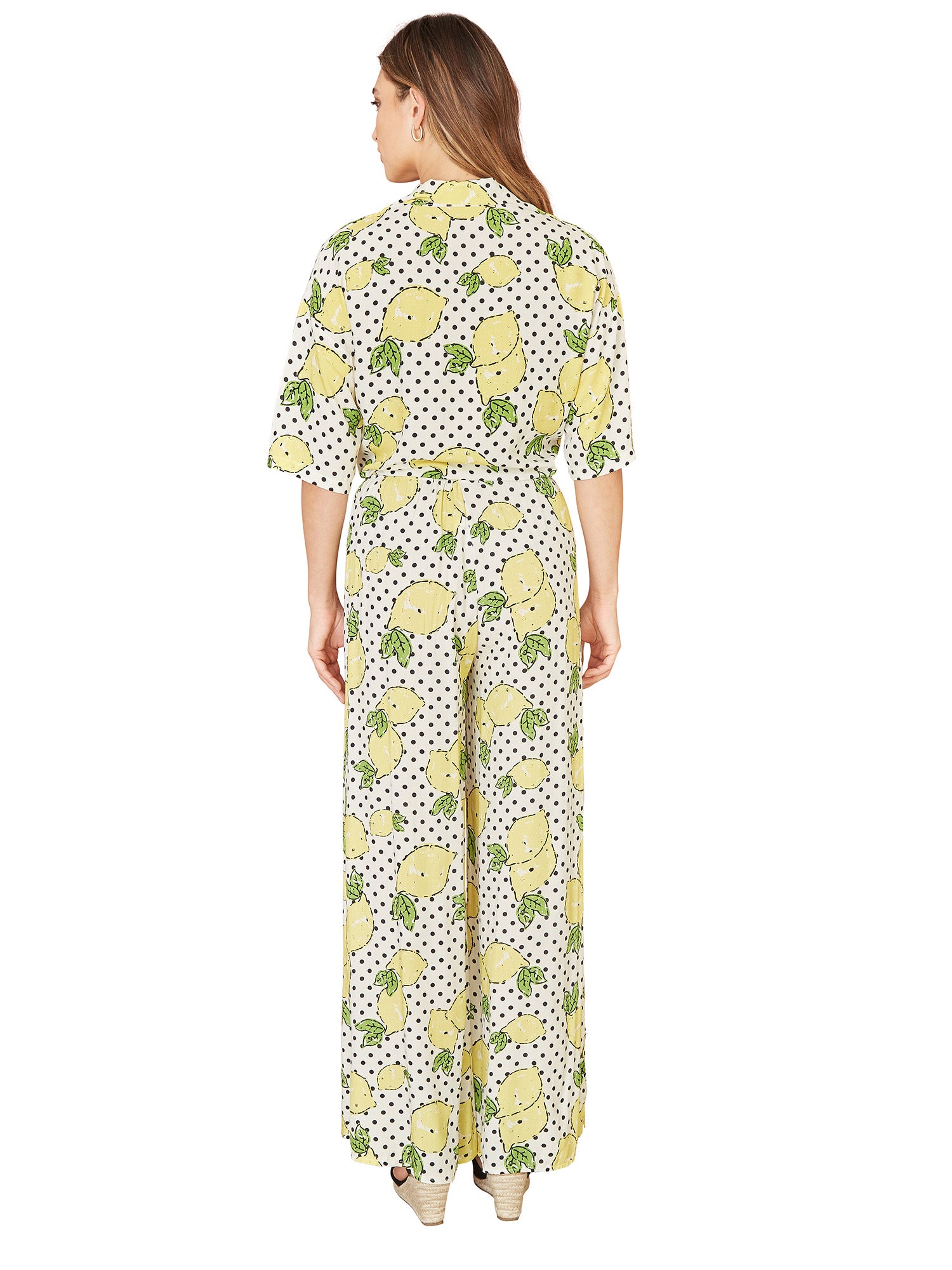 Mela White Viscose Lemon Print Tie Shirt Yumi