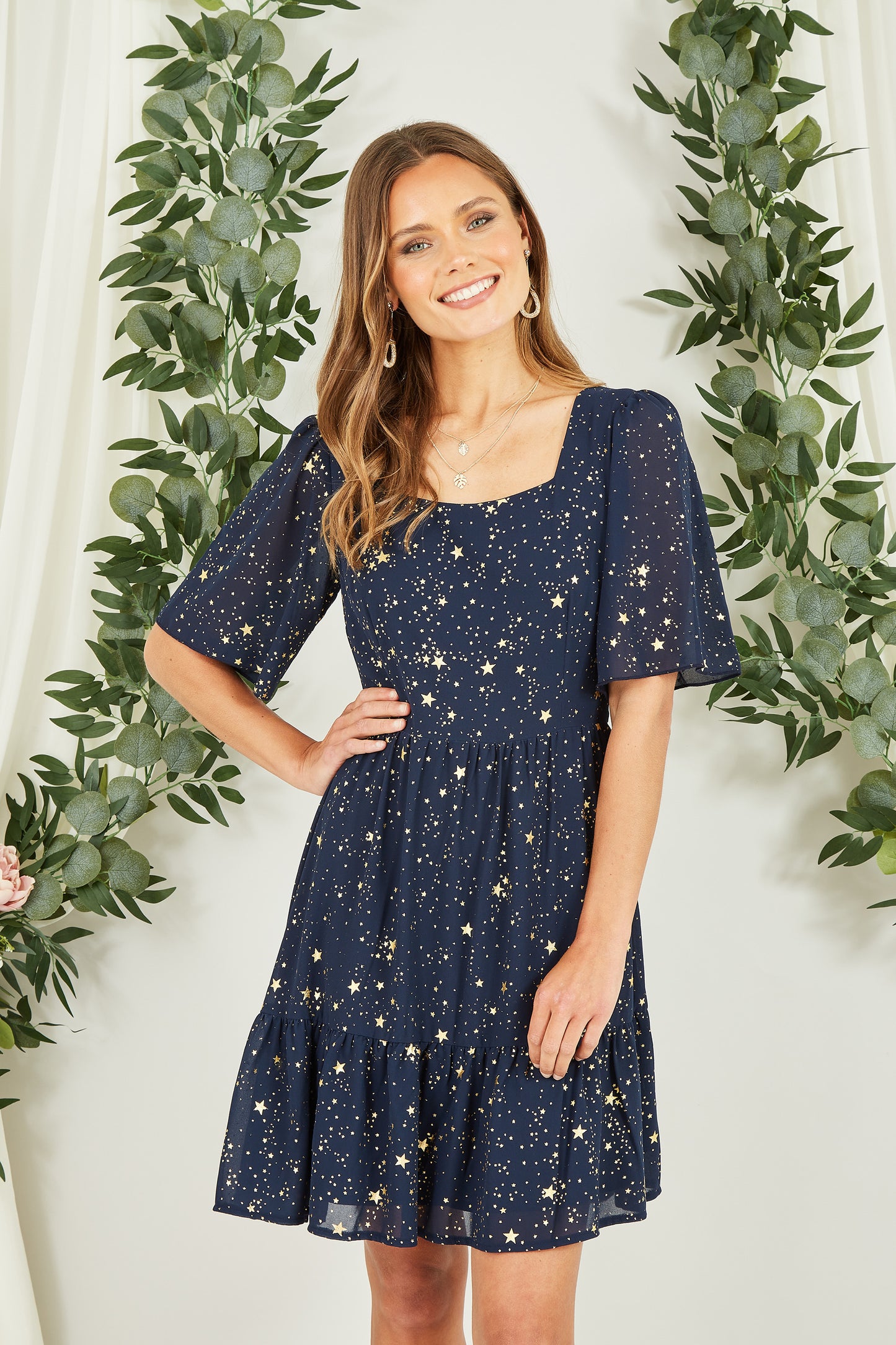 Yumi Navy Star Print Skater Dress DRES Party Yumi