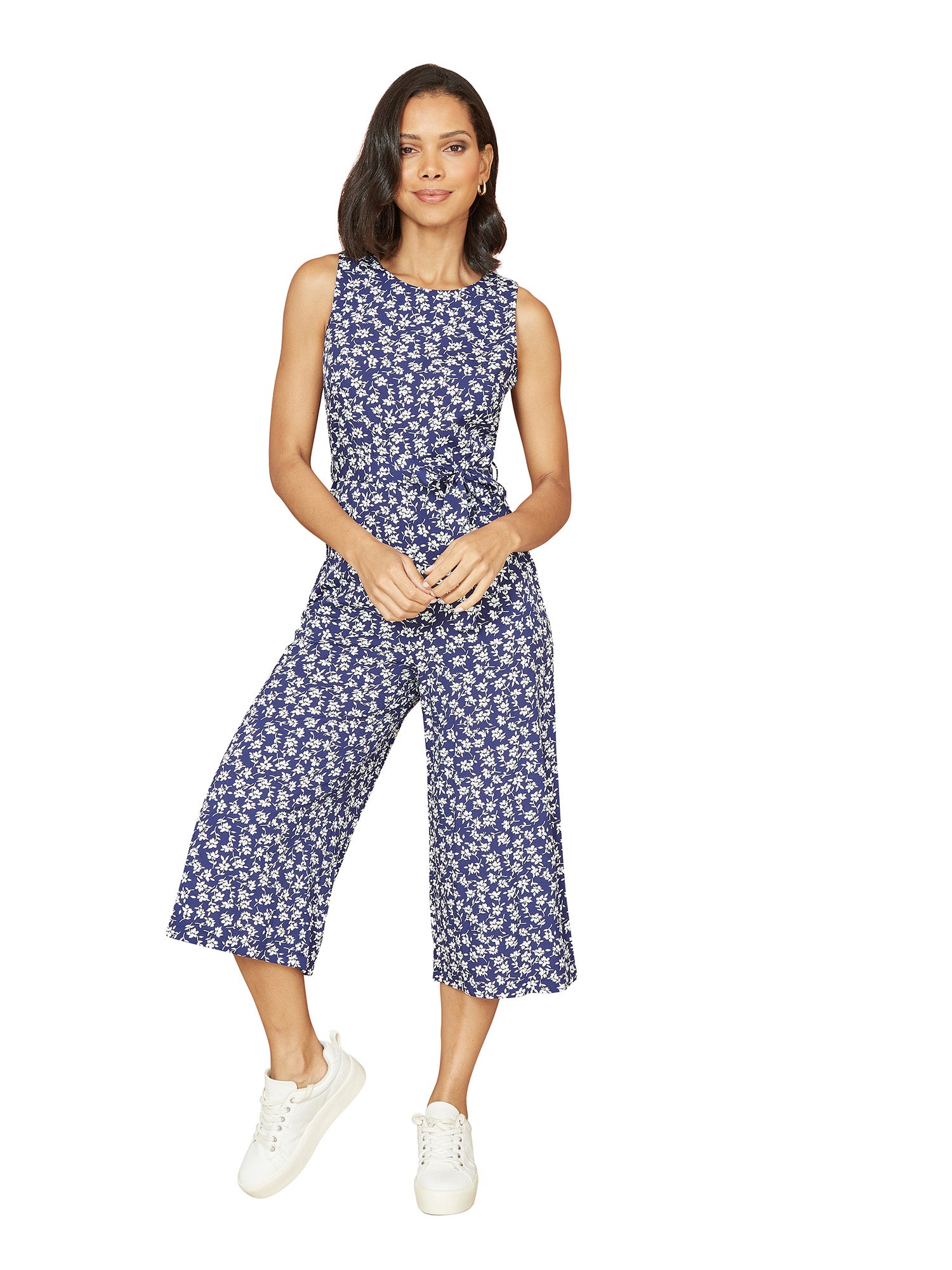 Mela Navy Ditsy Print Culotte Jumpsuit Mela