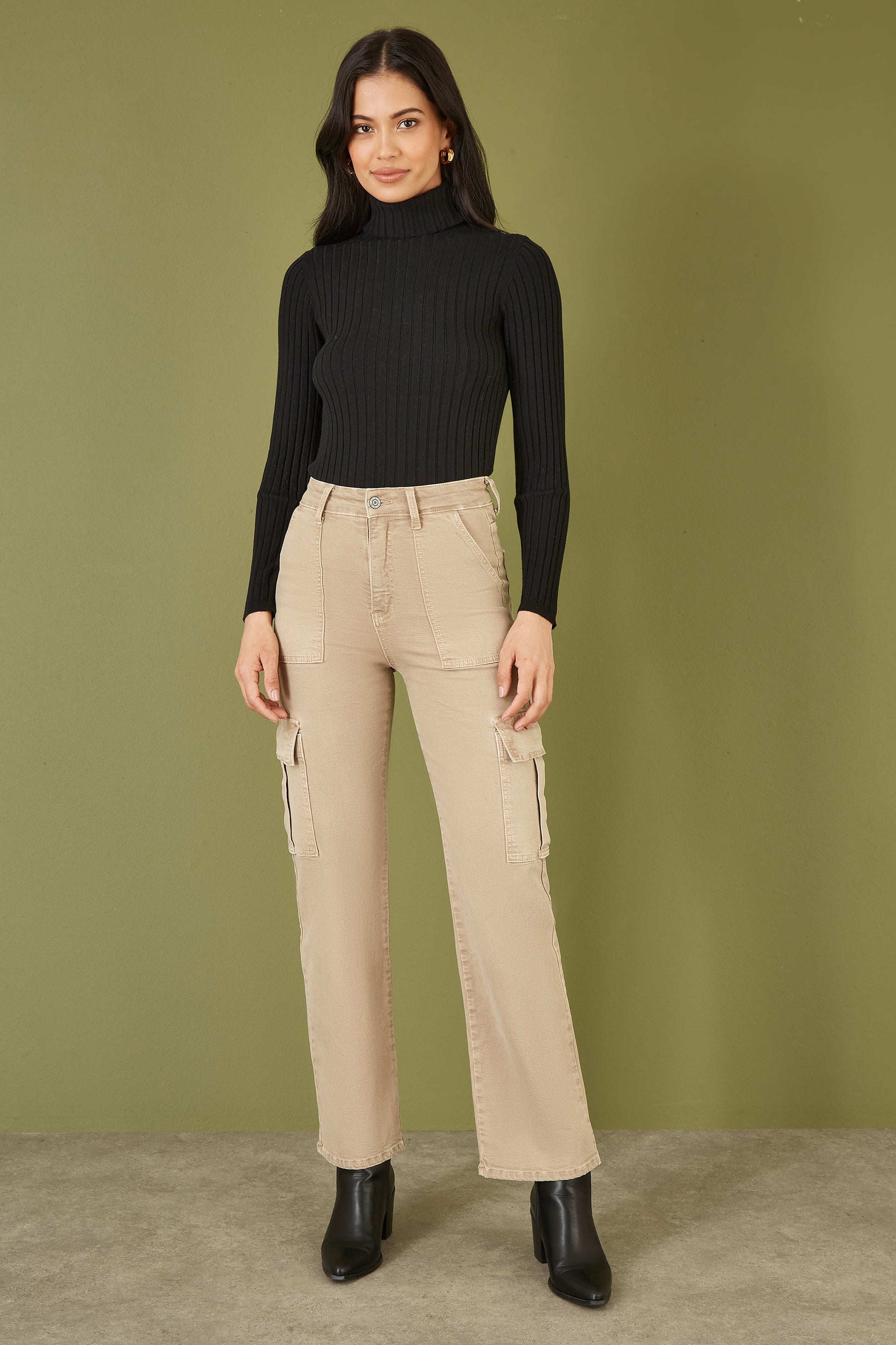 Yumi Black Ribbed Knit Roll Neck Jumper Knit Jumper Yumi