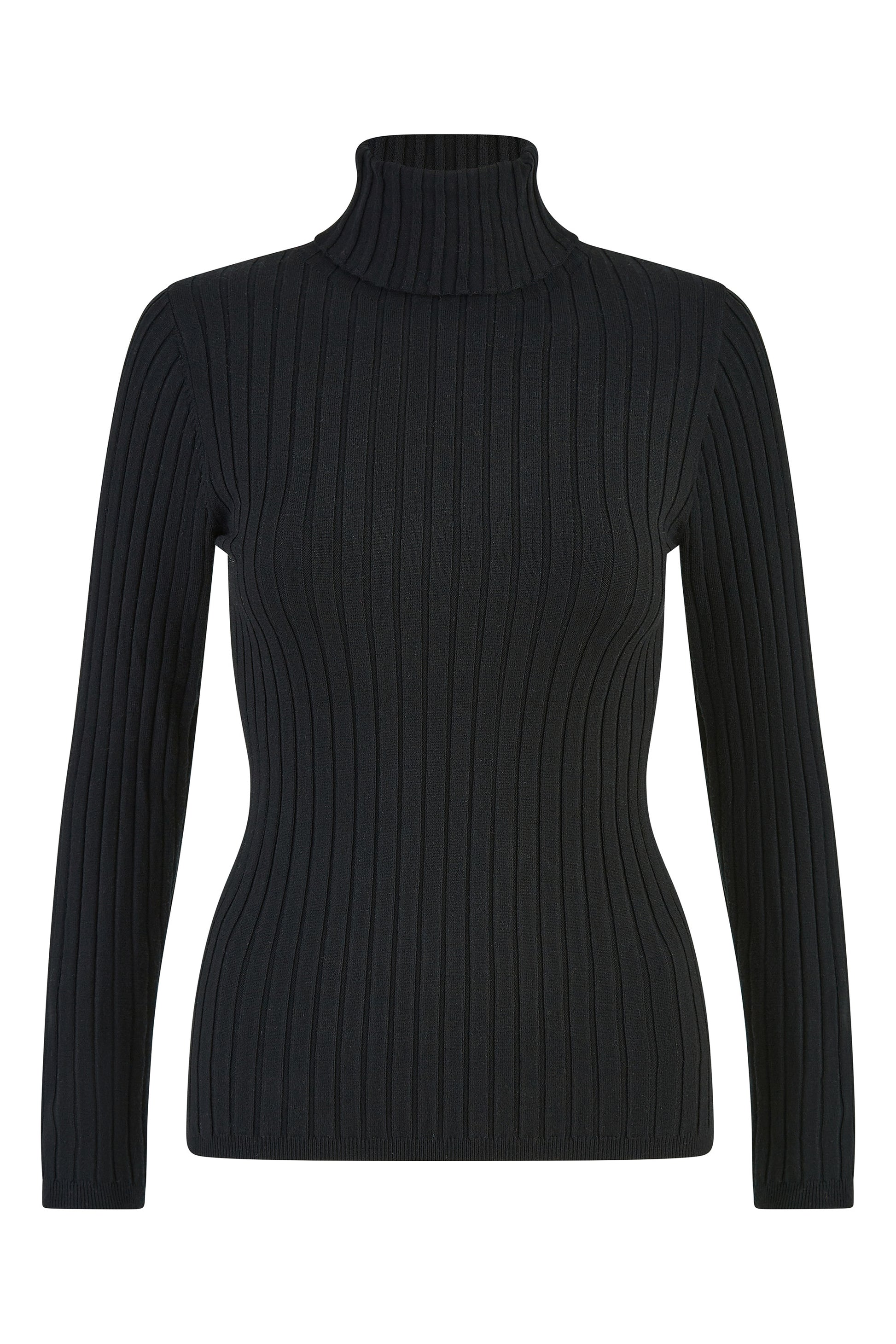 Yumi Black Ribbed Knit Roll Neck Jumper Knit Jumper Yumi