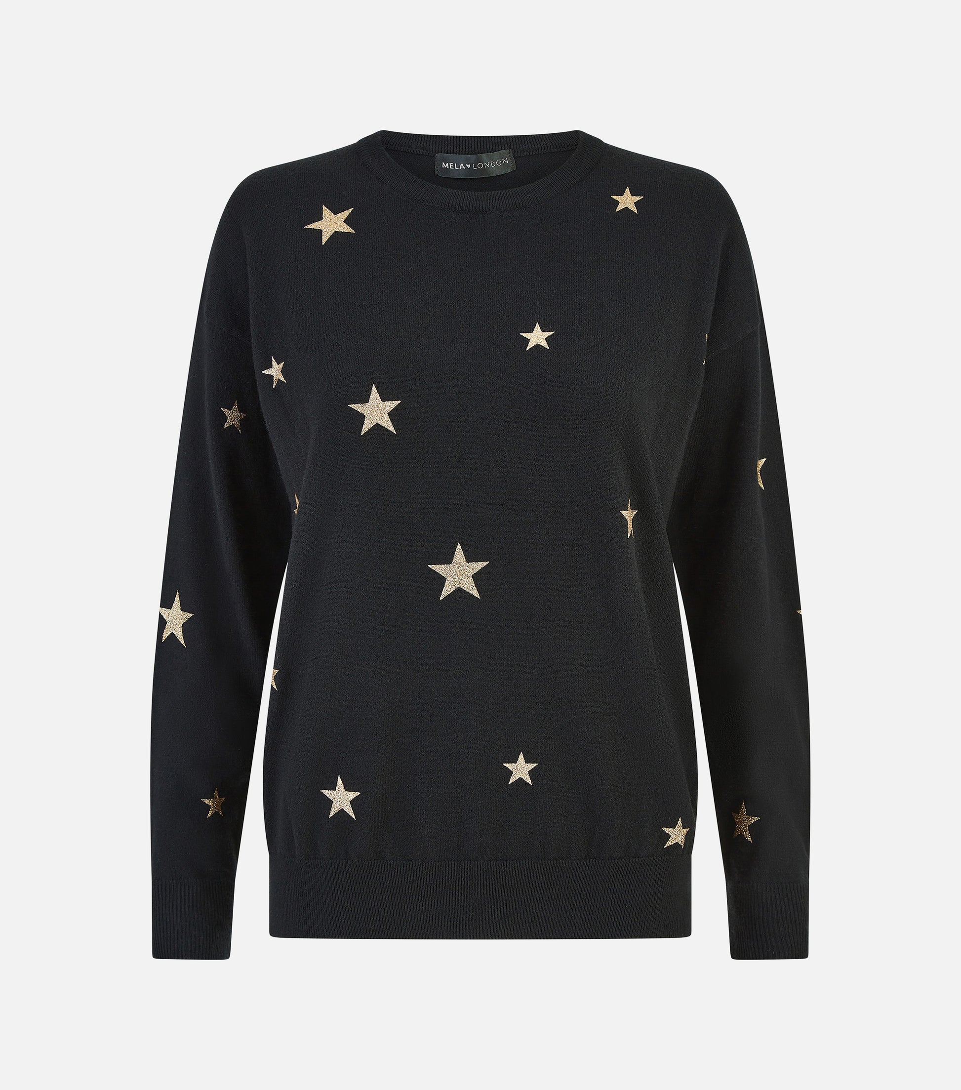 Yumi Black Gold Foil Star Print Relaxed Fit Jumper Yumi