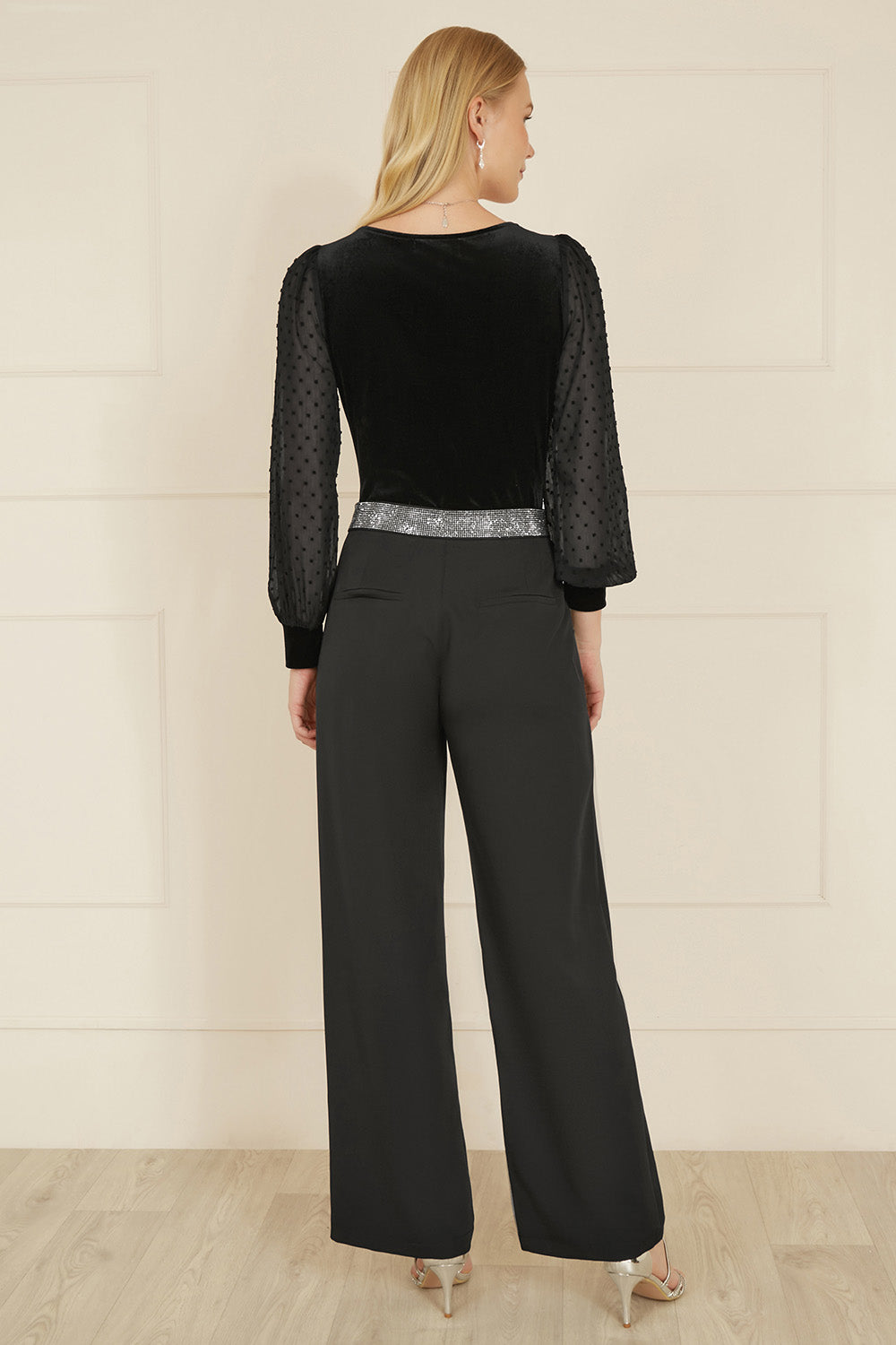 Mela Black Velvet Bodysuit With Sheer Sleeves And Square Neckline Mela