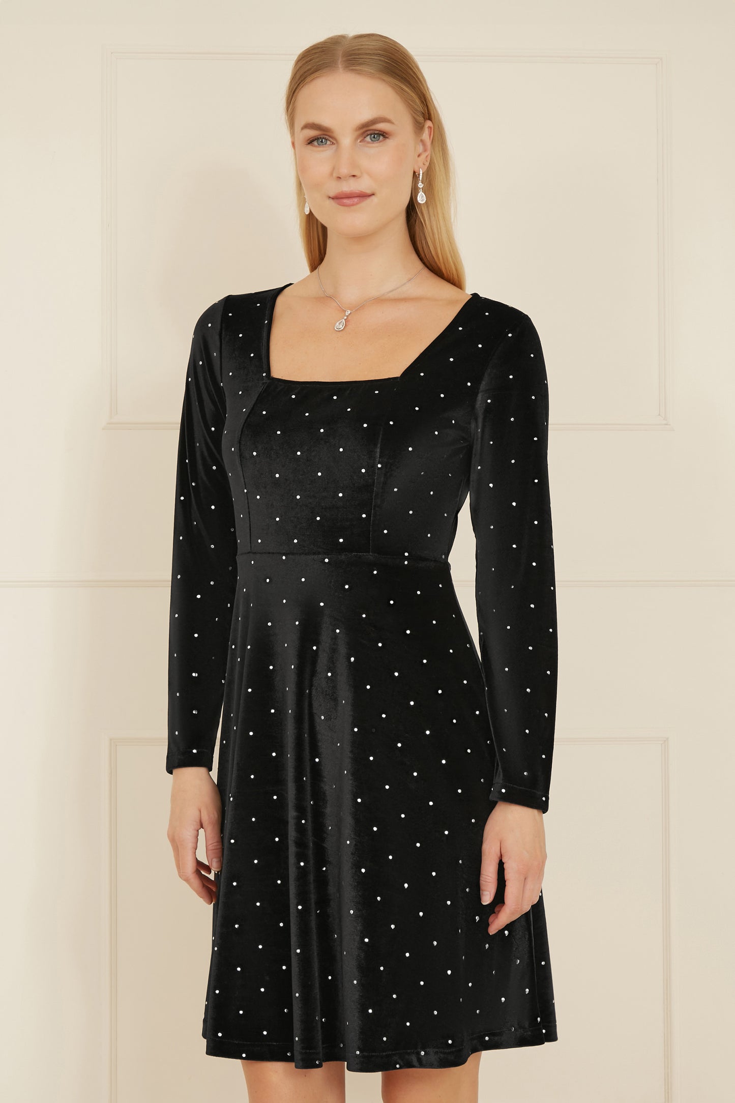 Yumi Black Skater Dress With Diamantes and Long Sleeve DRES Party Yumi