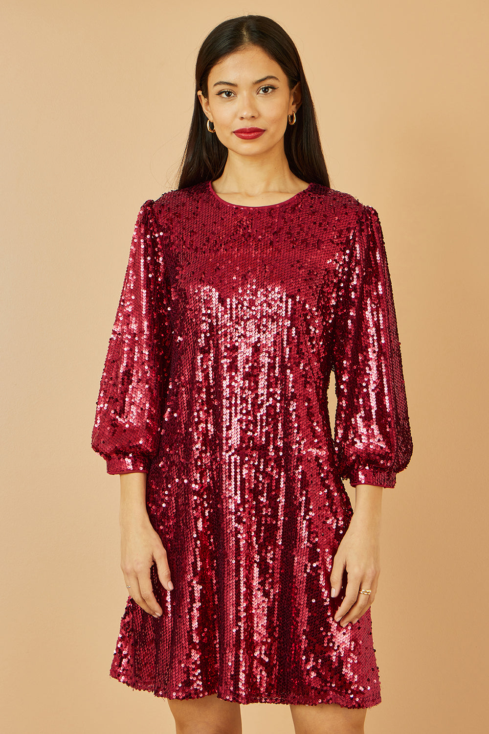 Yumi Burgundy Sequin Tunic Dress With Balloon Sleeves Dress Party Yumi