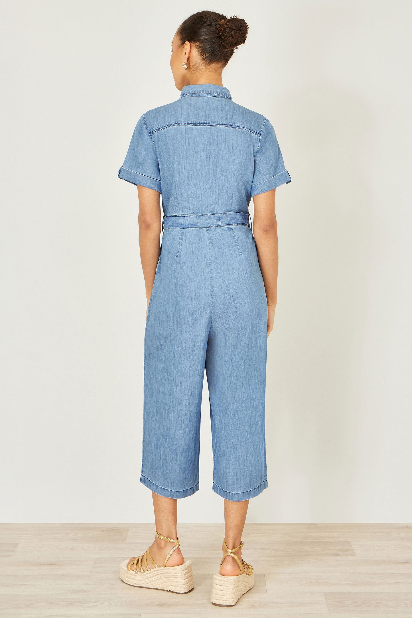 Yumi Blue Chambray Light Denim Button Jumpsuit JUMPSUIT Yumi