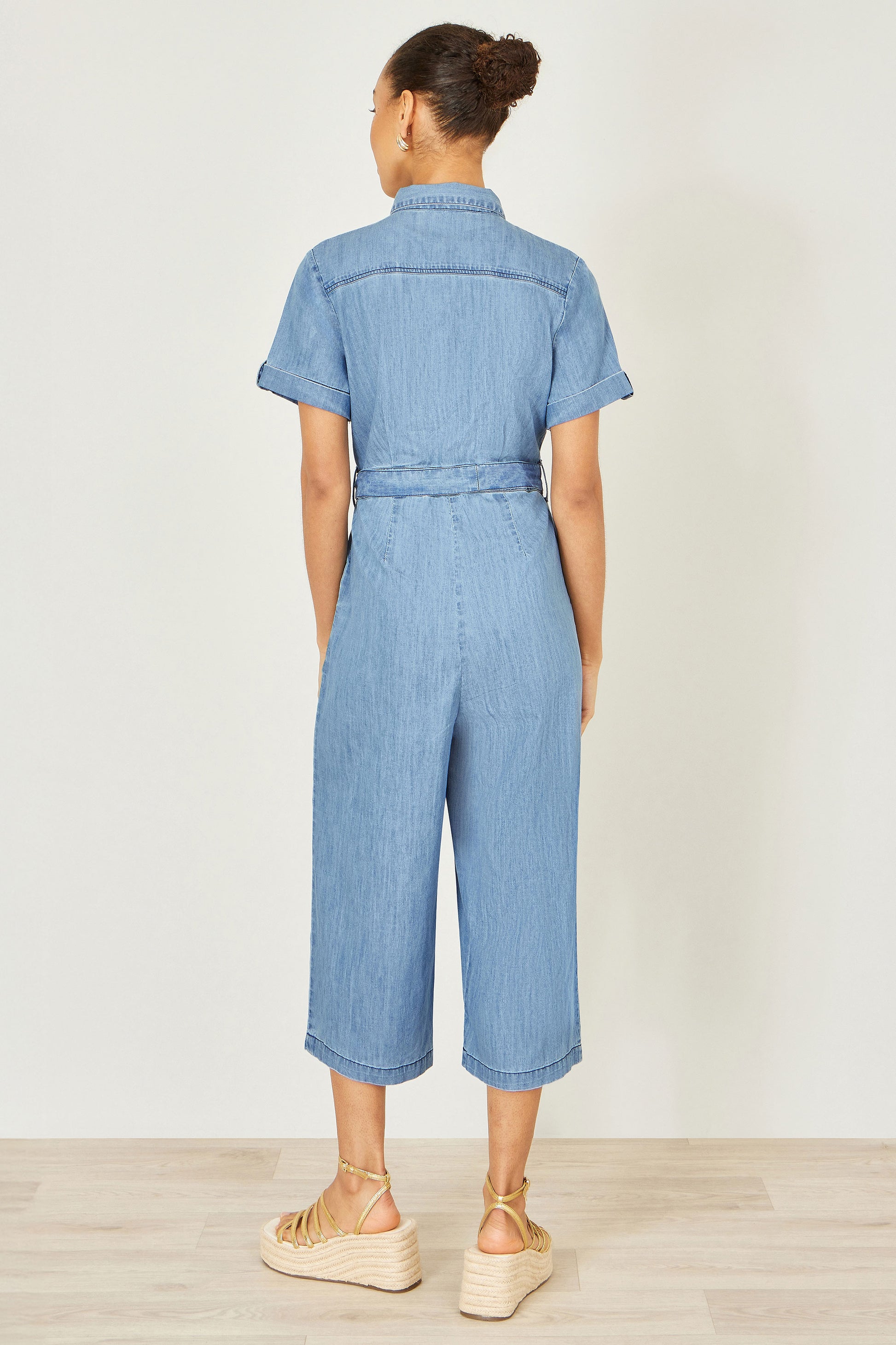 Yumi Blue Chambray Light Denim Button Jumpsuit JUMPSUIT Yumi