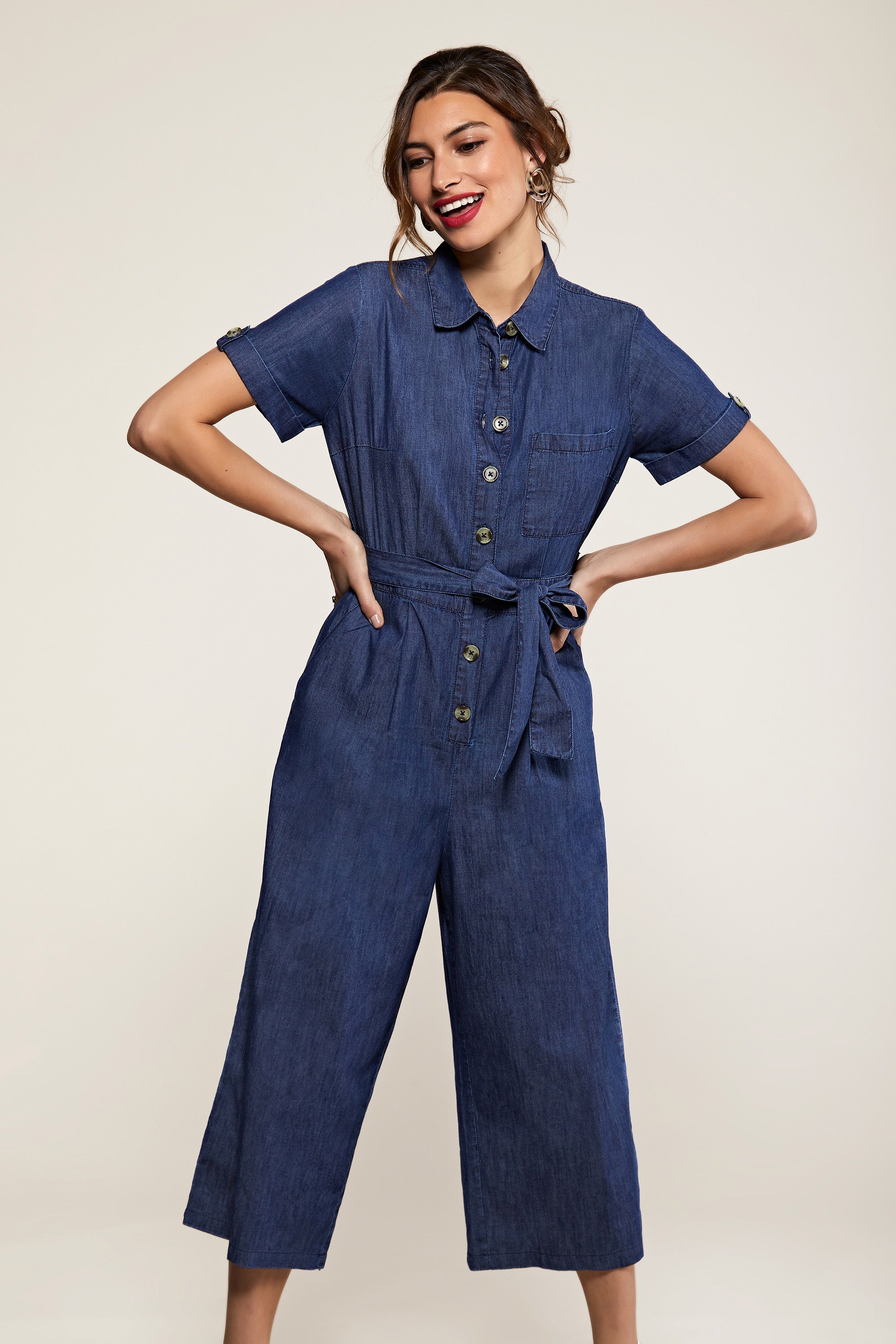 Button Denim Jumpsuit