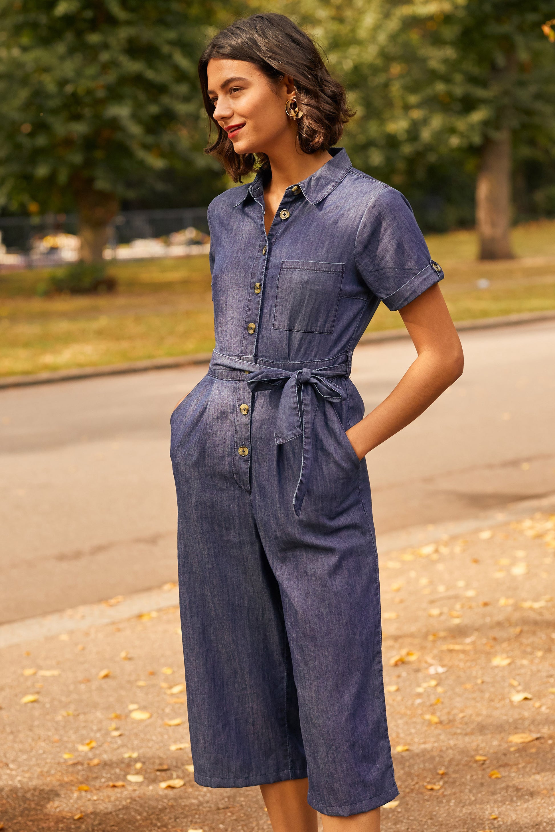Yumi Blue Button Denim Jumpsuit Yumi