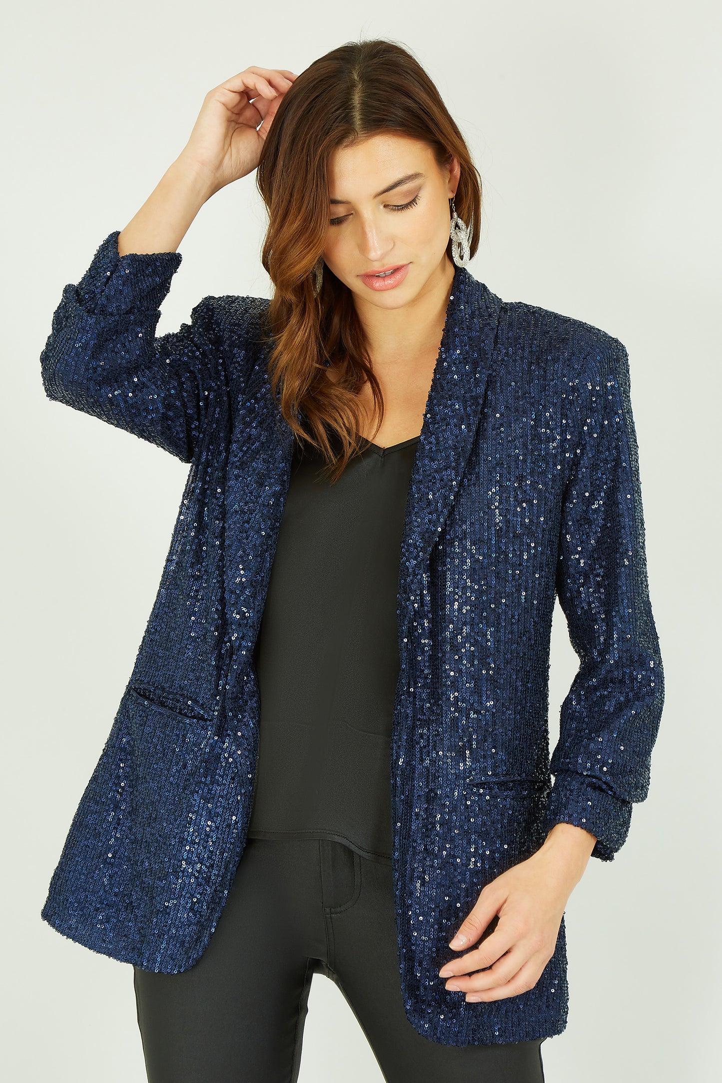 Blazer bleu marine à sequins avec poches Yumi