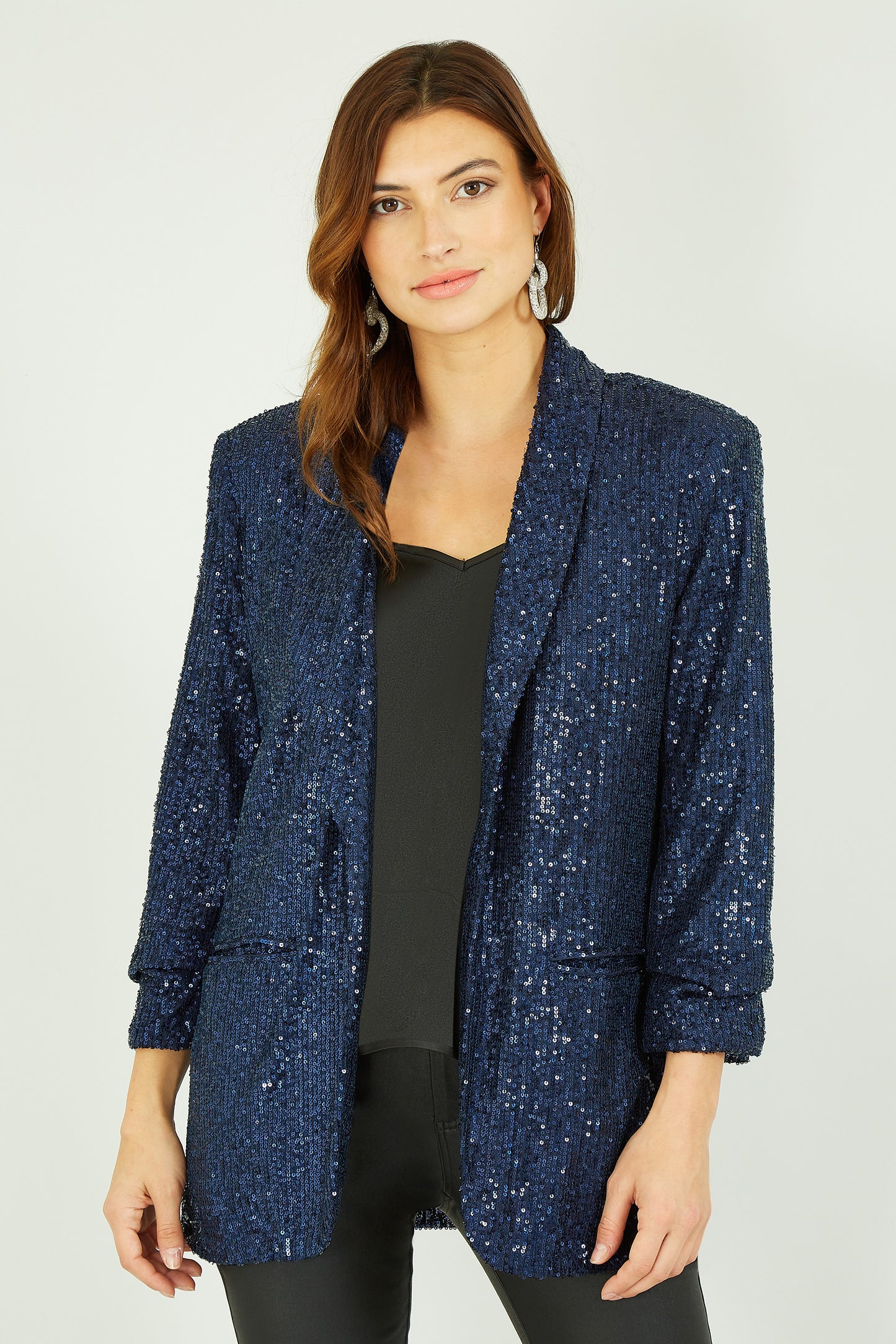 Blazer bleu marine à sequins avec poches Yumi