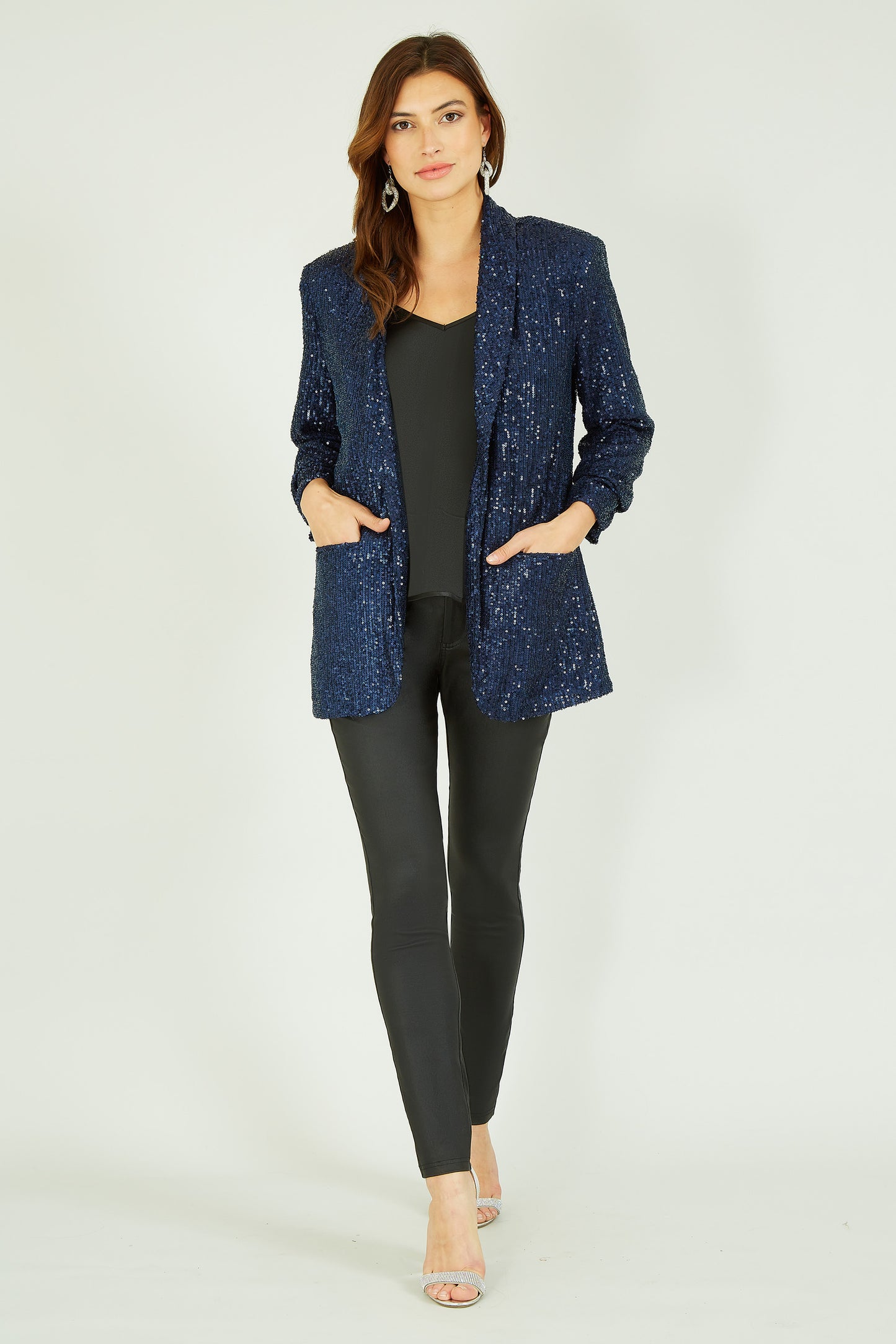 Blazer bleu marine à sequins avec poches Yumi
