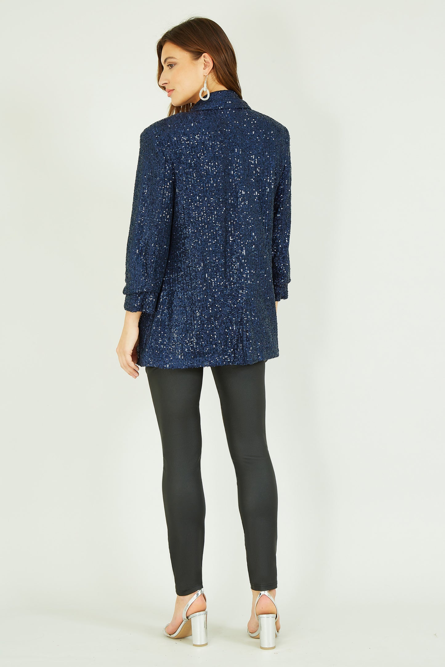 Yumi Navy Sequin Blazer With Pockets Yumi
