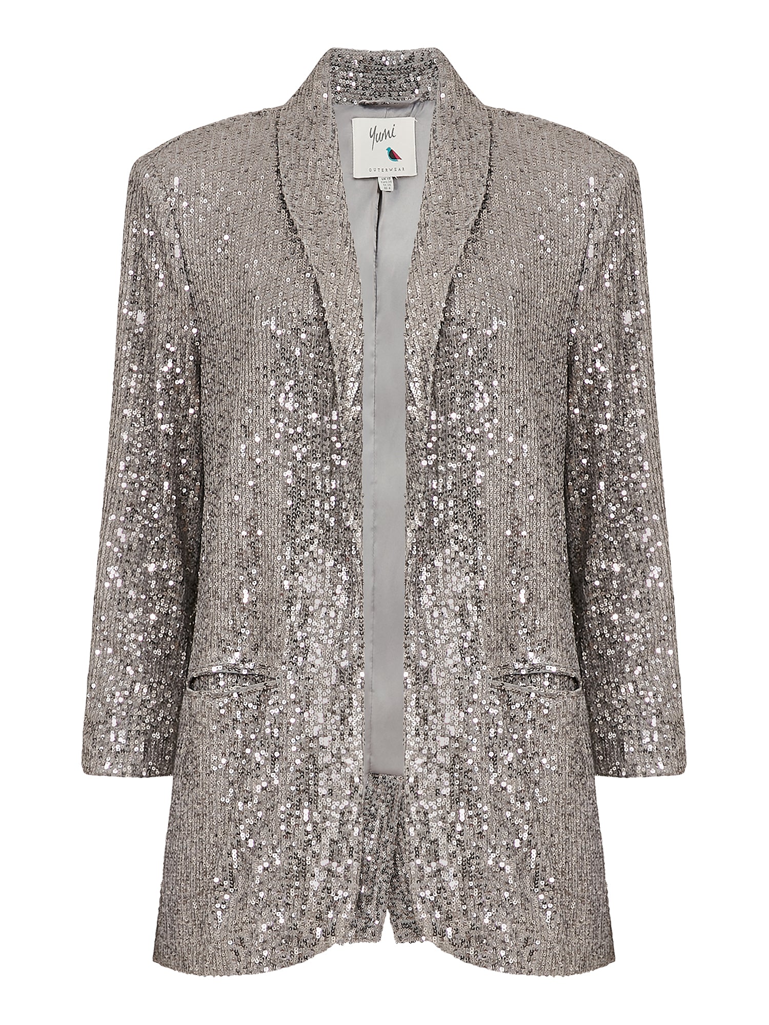 Silver Sequin Blazer With Pockets Yumi