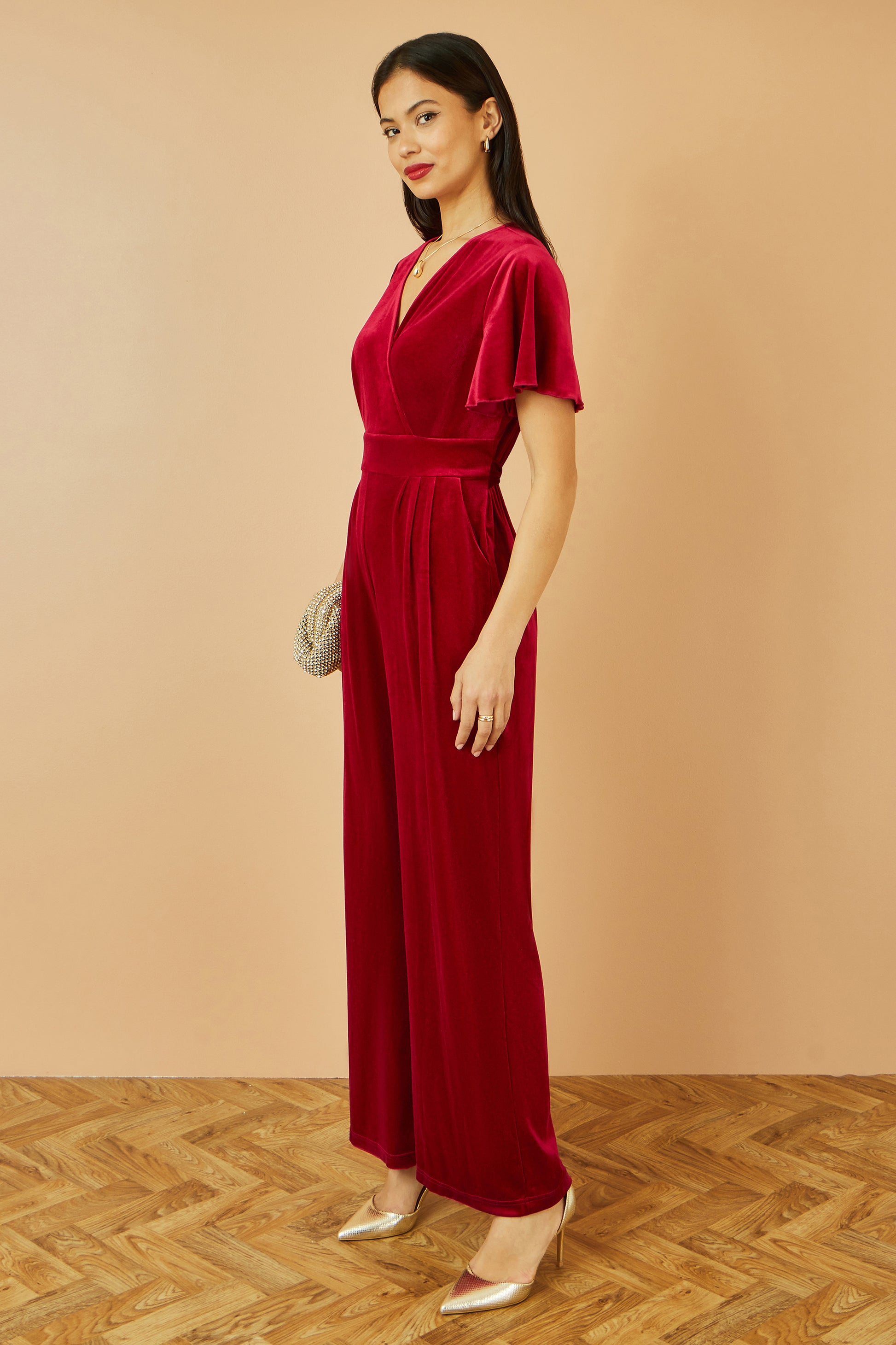Yumi Red Jumpsuit With Angel Sleeves JUMPSUIT Yumi