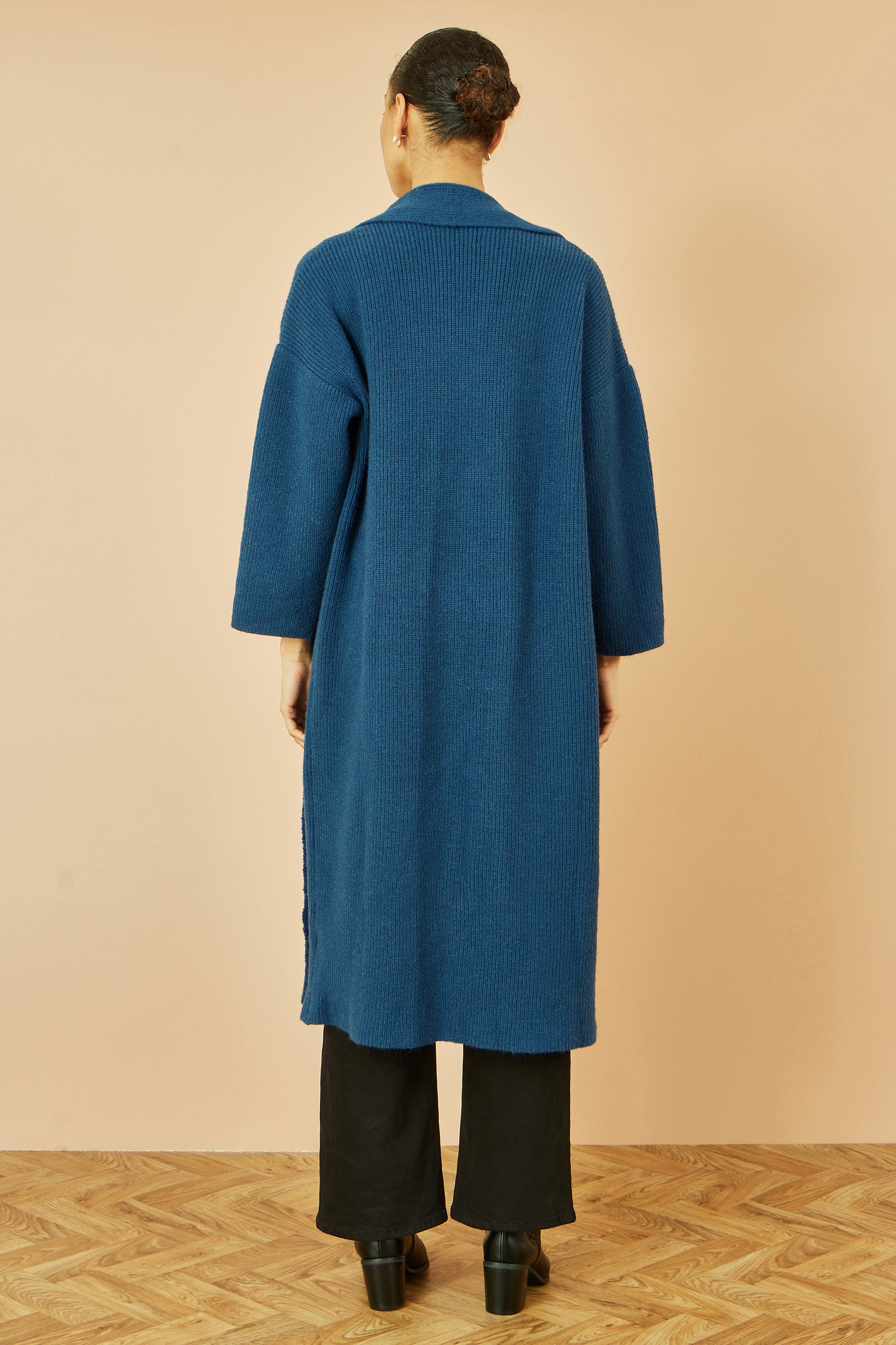 Yumi Teal Knitted Maxi Cardigan With Pockets Knit Cardigan Yumi