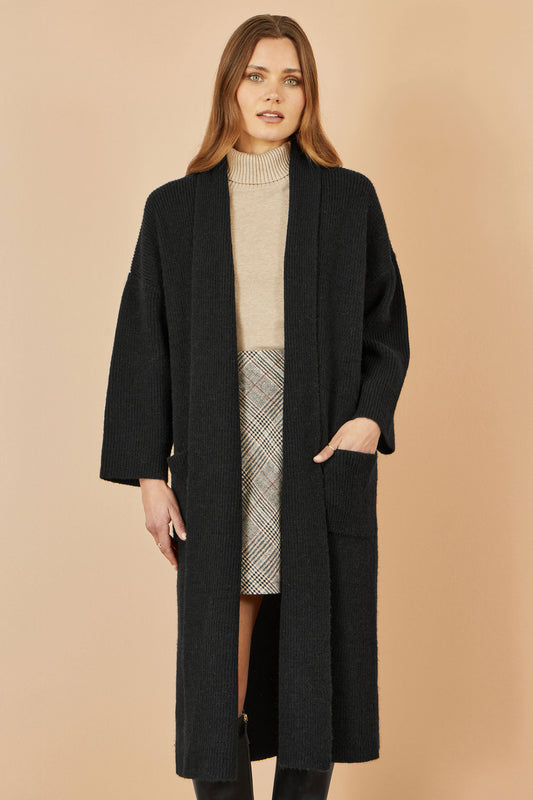 Yumi Black Knitted Maxi Cardigan With Pockets Knit Cardigan Yumi