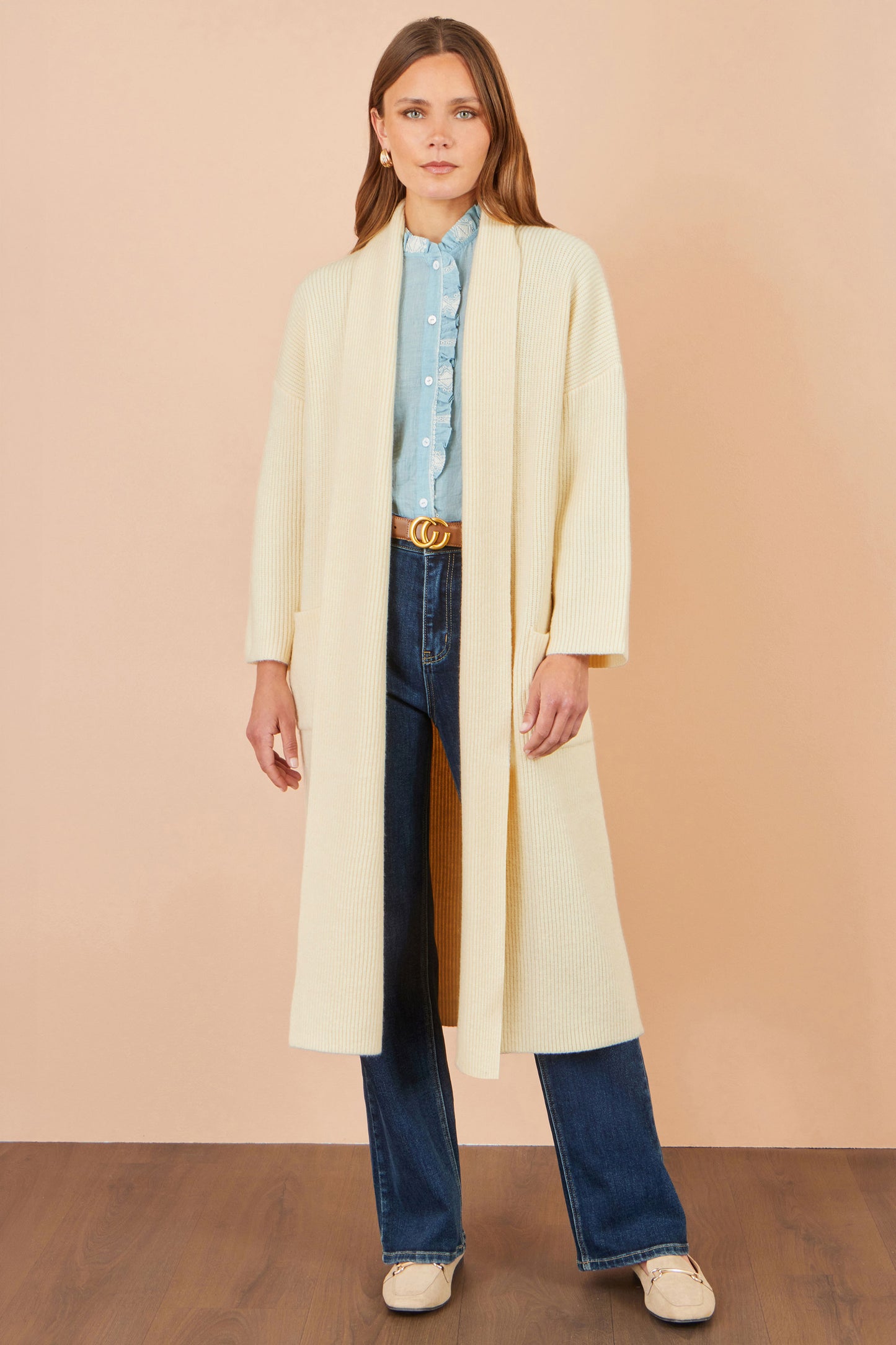 Yumi Ivory Knitted Maxi Cardigan With Pockets Knit Cardigan Yumi