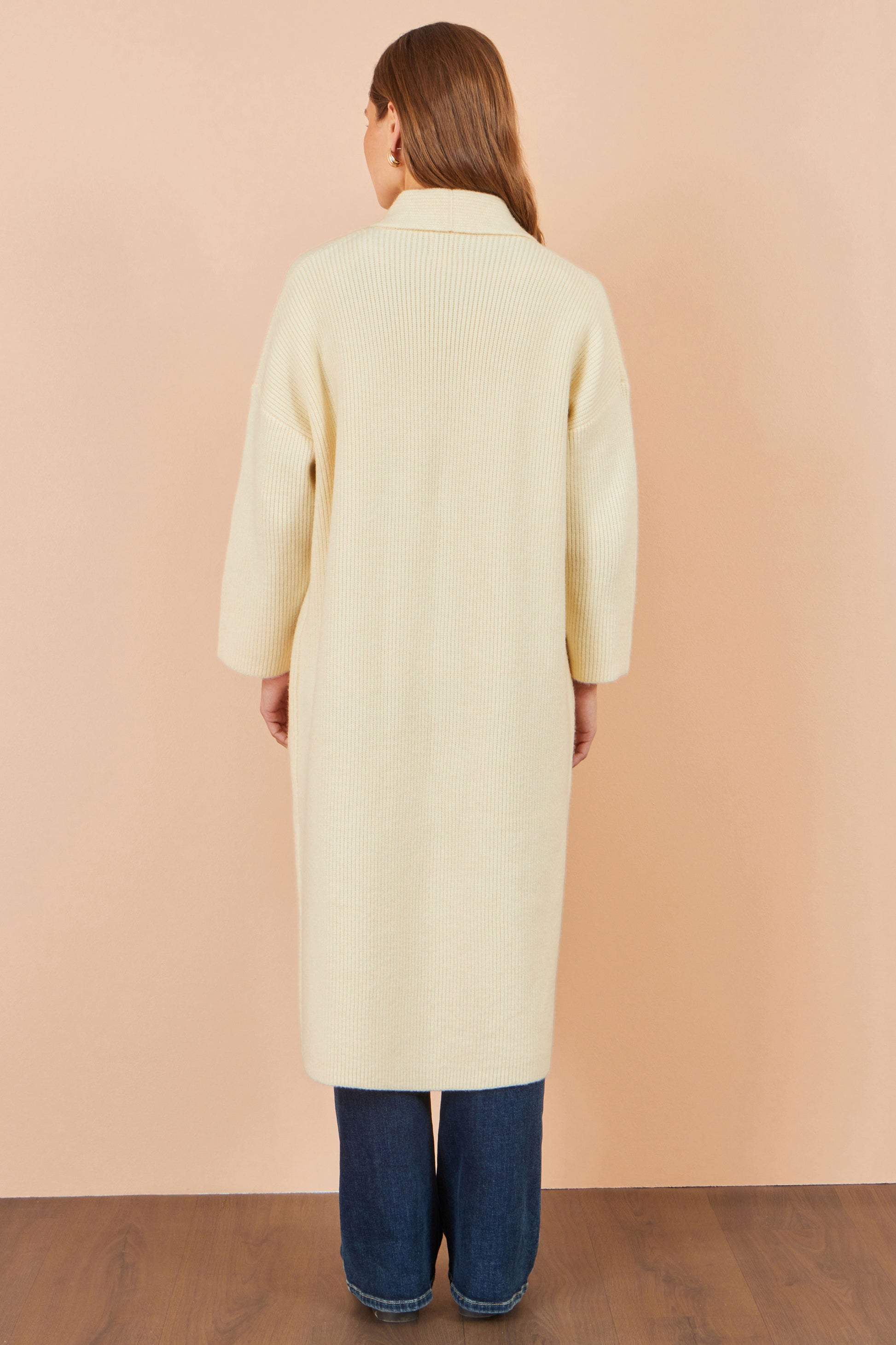 Yumi Ivory Knitted Maxi Cardigan With Pockets Knit Cardigan Yumi