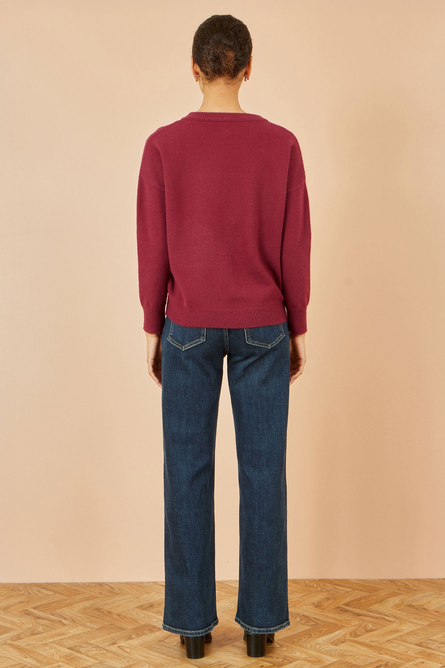 Yumi Burgundy Sequin Bow Knitted Jumper Knit Xmas Jumper Yumi