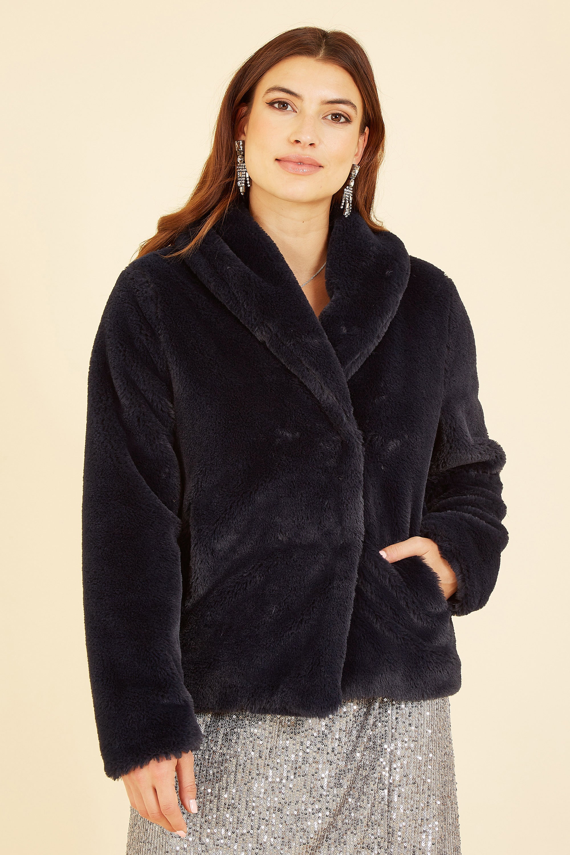 Short Wrap Faux Fur Coat