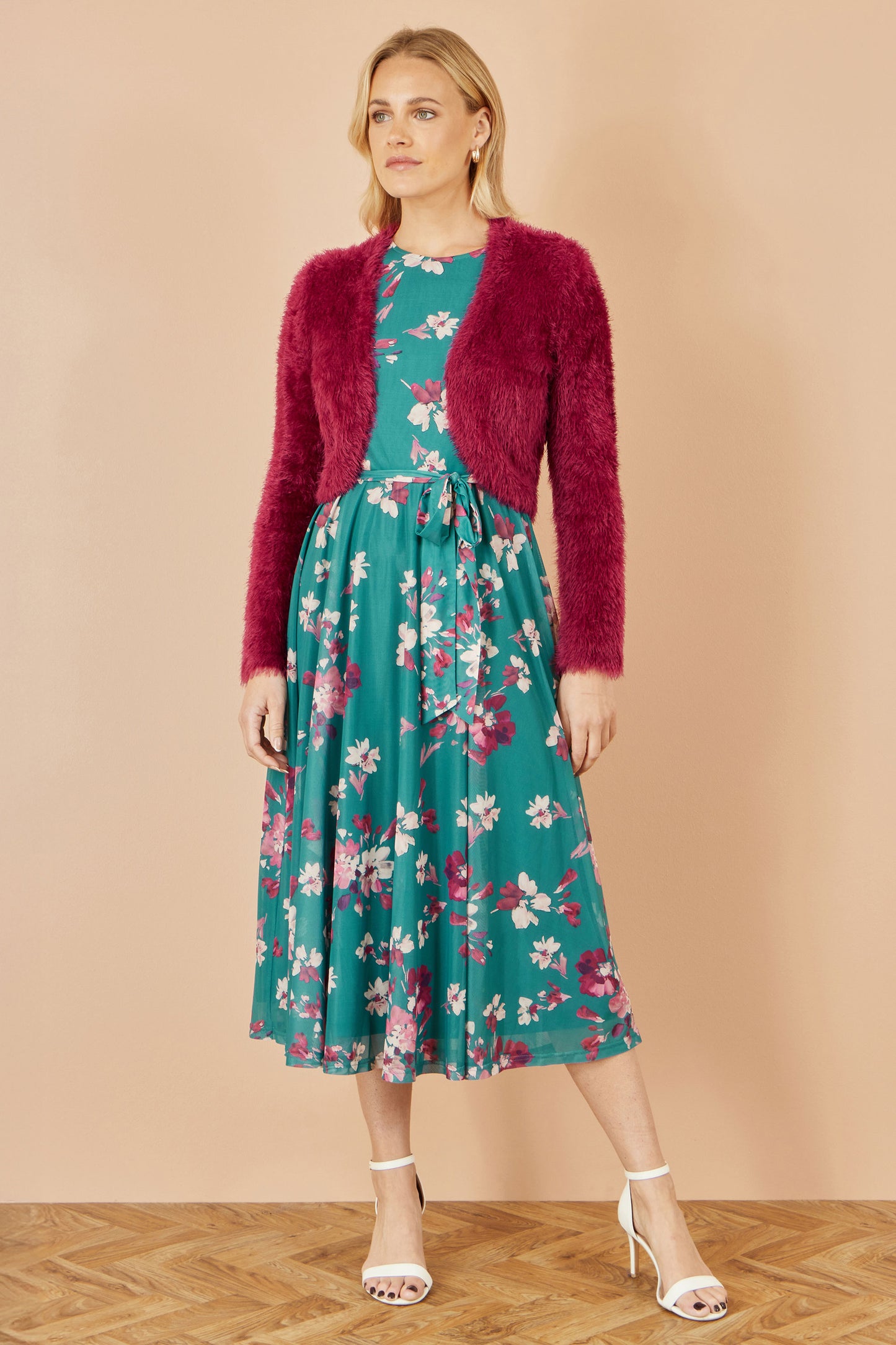 Yumi Burgundy Eyelash Knit Bolero Knit Cardigan Yumi