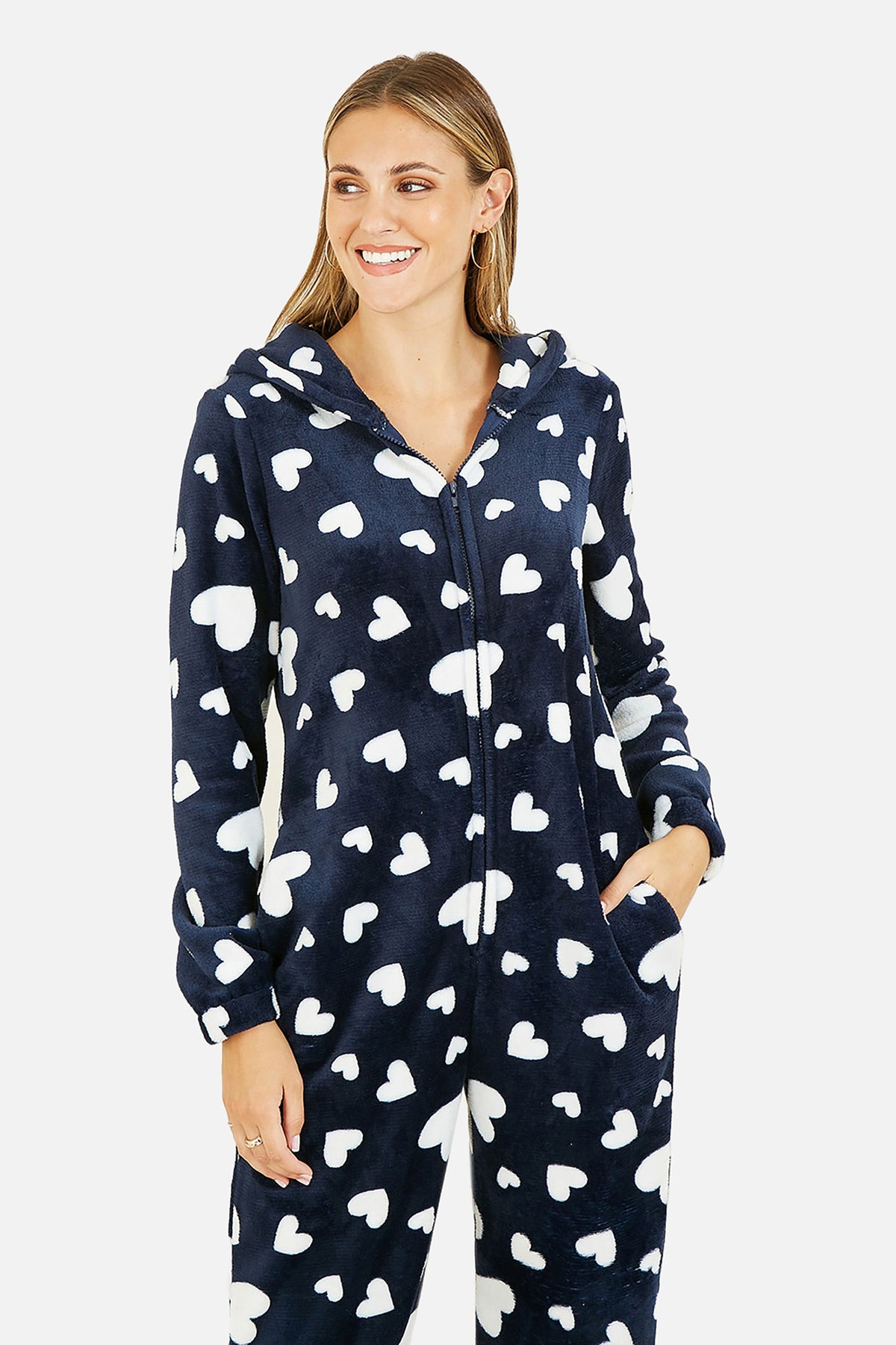 Yumi Navy Heart Super Soft Onesie With Pockets Yumi