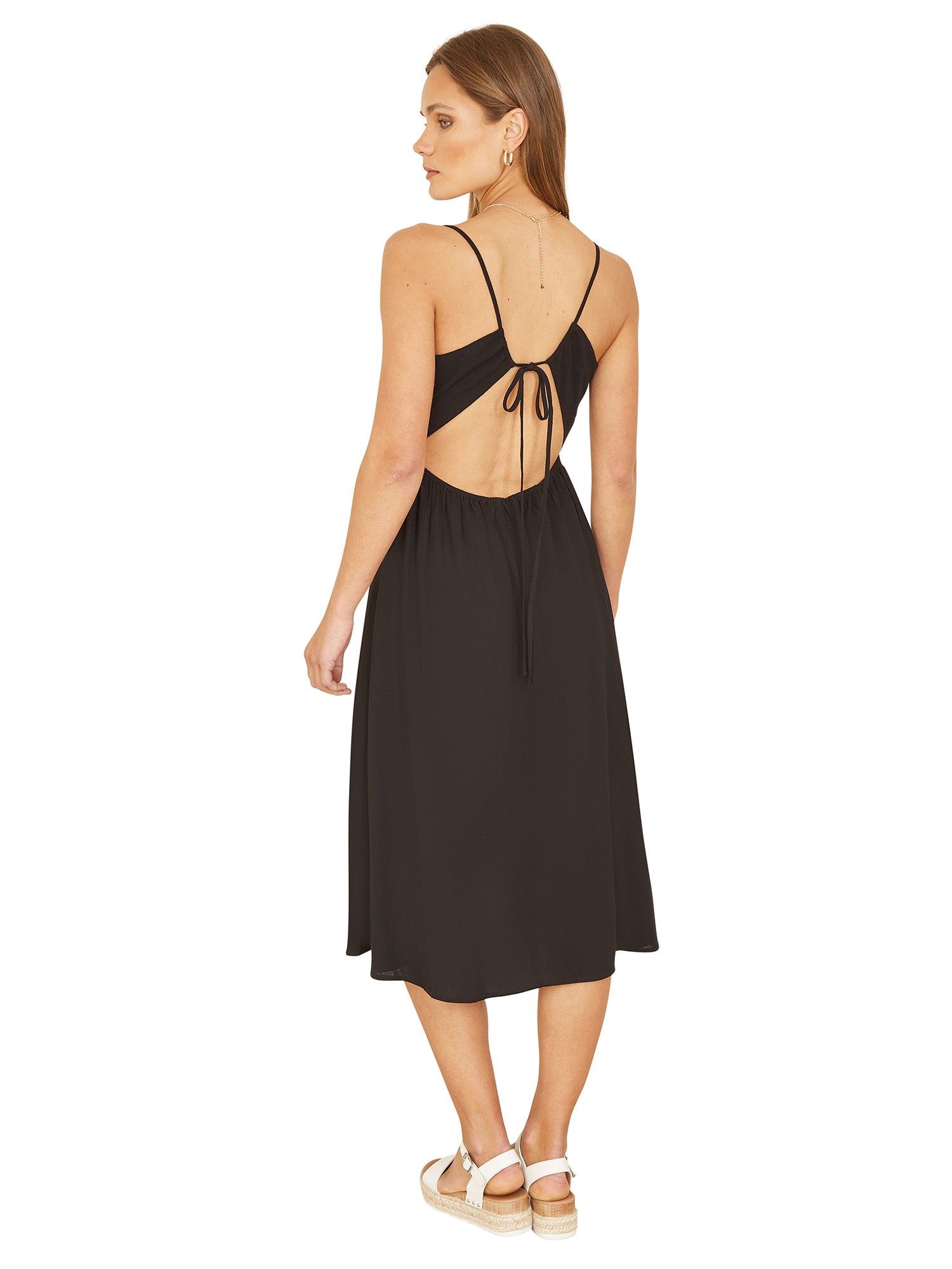 Yumi Black Viscose Tie Back Midi Sun Dress Yumi