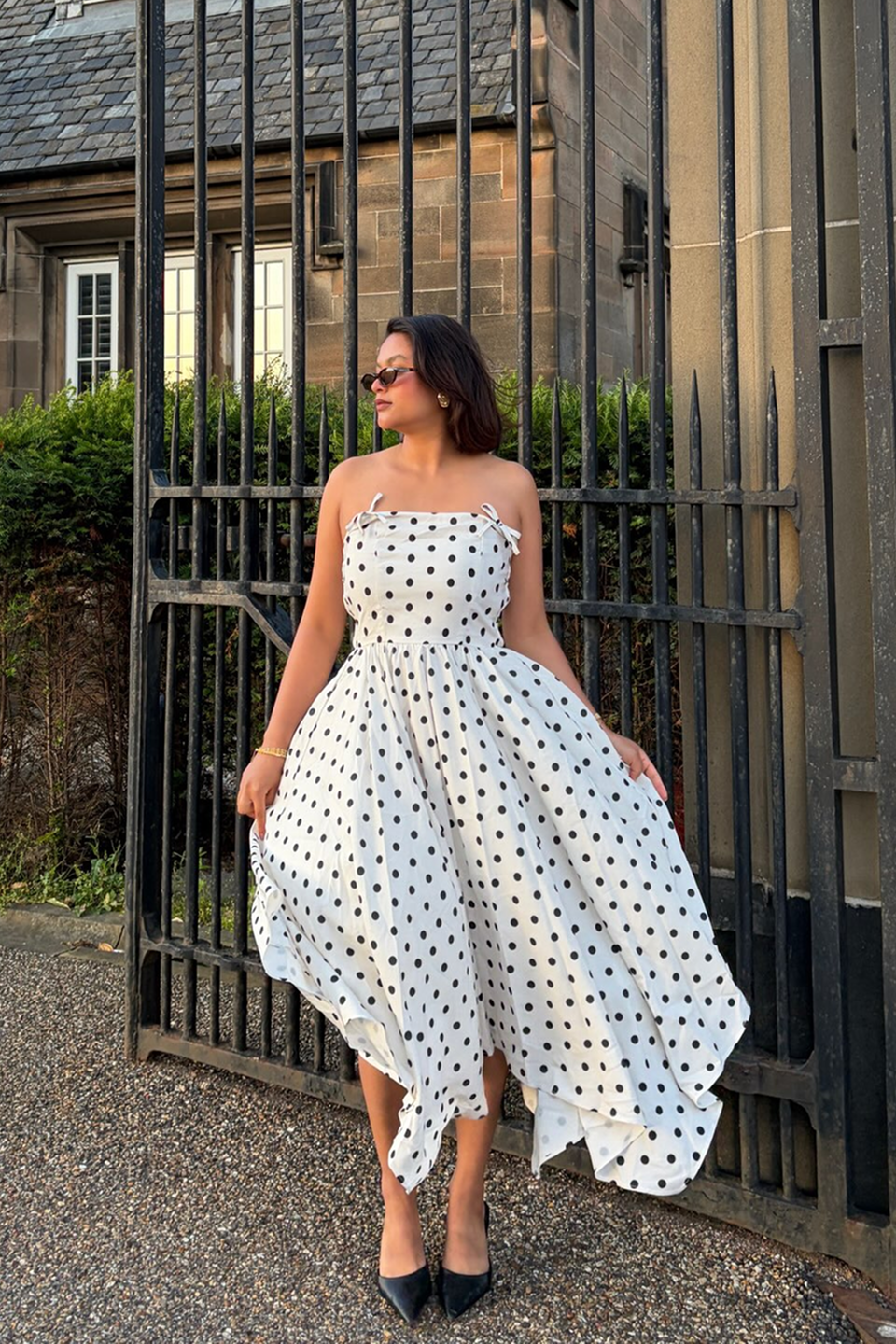 Yumi Polka Dot Hankerchief Hem Dress Dress Casual Yumi