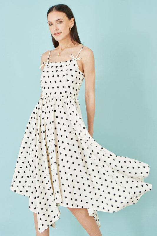 Yumi Polka Dot Hankerchief Hem Dress Dress Casual Yumi