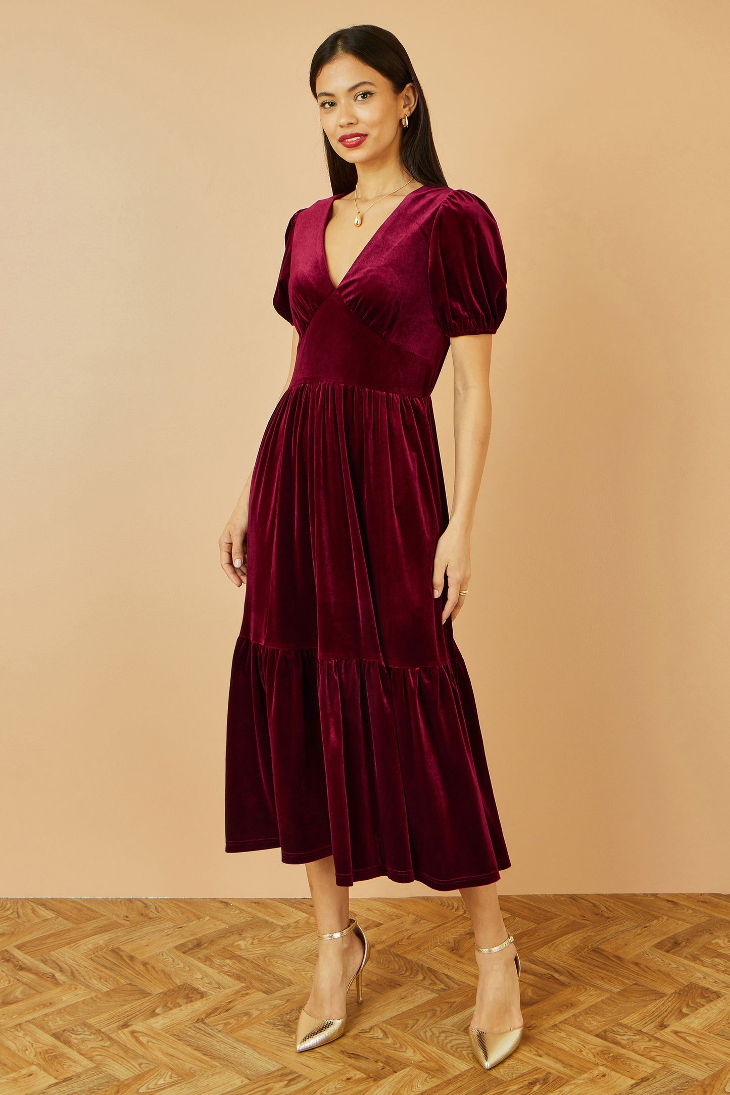 Yumi Burgundy Velvet Midi Dress Dress Party Yumi