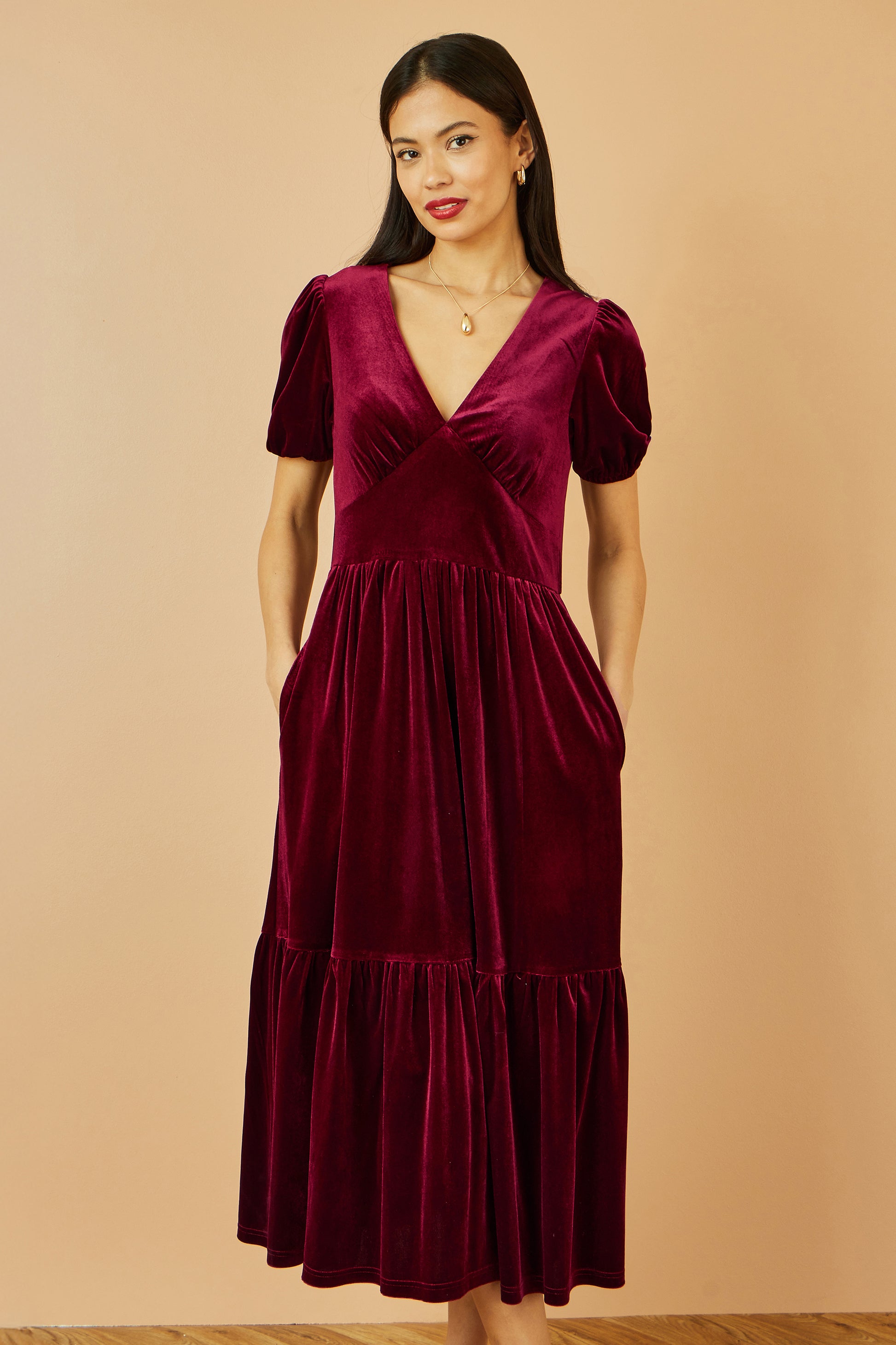 Yumi Burgundy Velvet Midi Dress Dress Party Yumi