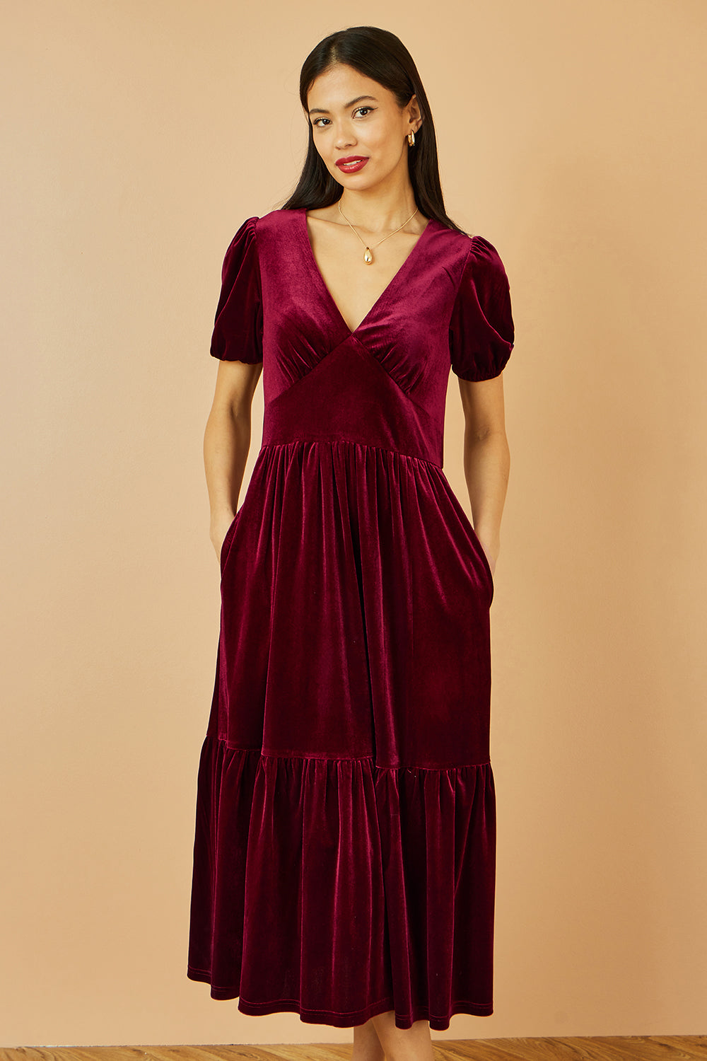 Yumi Burgundy Velvet Midi Dress Dress Party Yumi