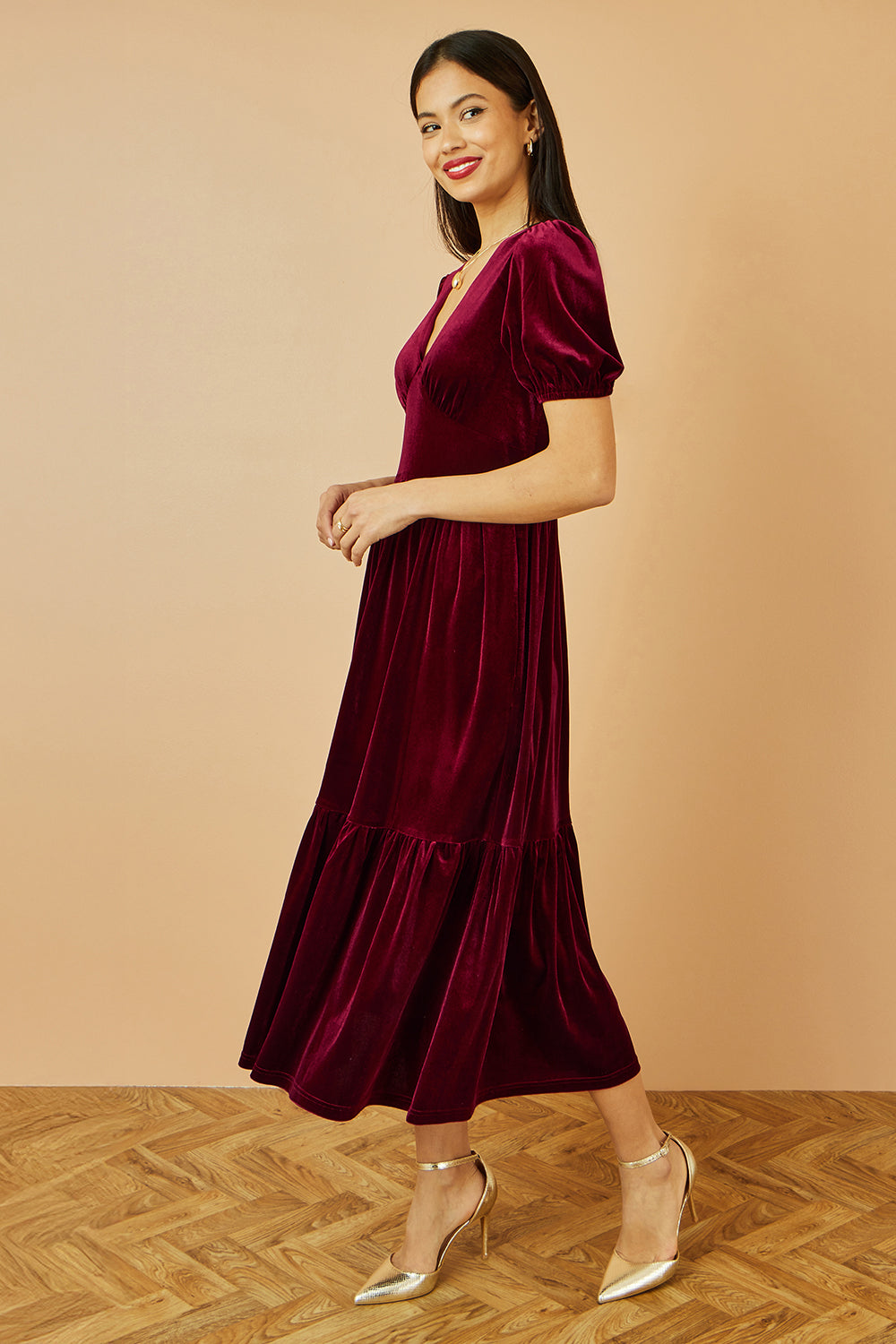 Yumi Burgundy Velvet Midi Dress Dress Party Yumi