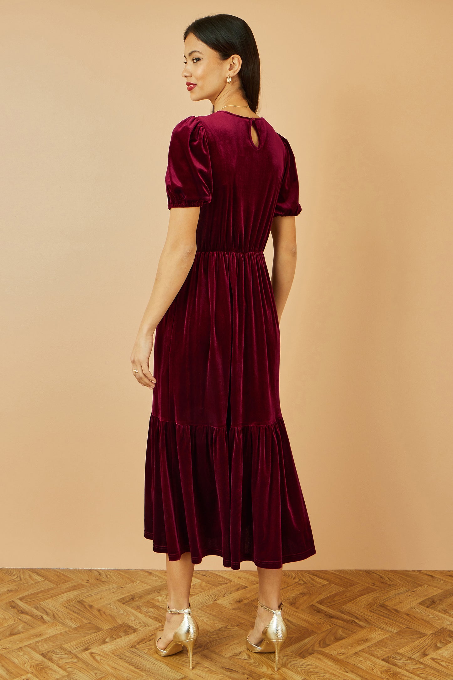 Yumi Burgundy Velvet Midi Dress Dress Party Yumi